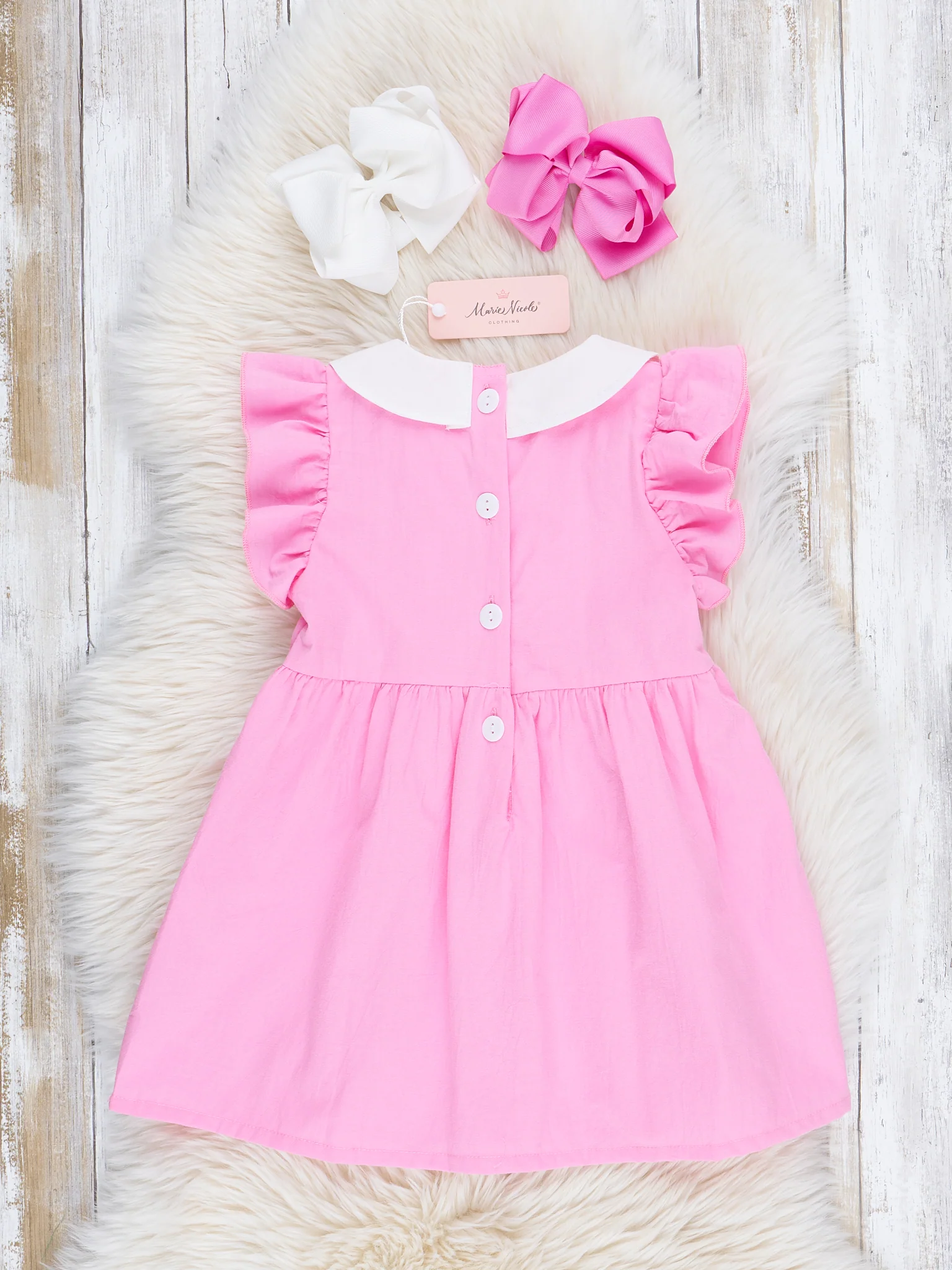 Bright Pink Embroidered Bunnies Ruffle Dress - Image 2