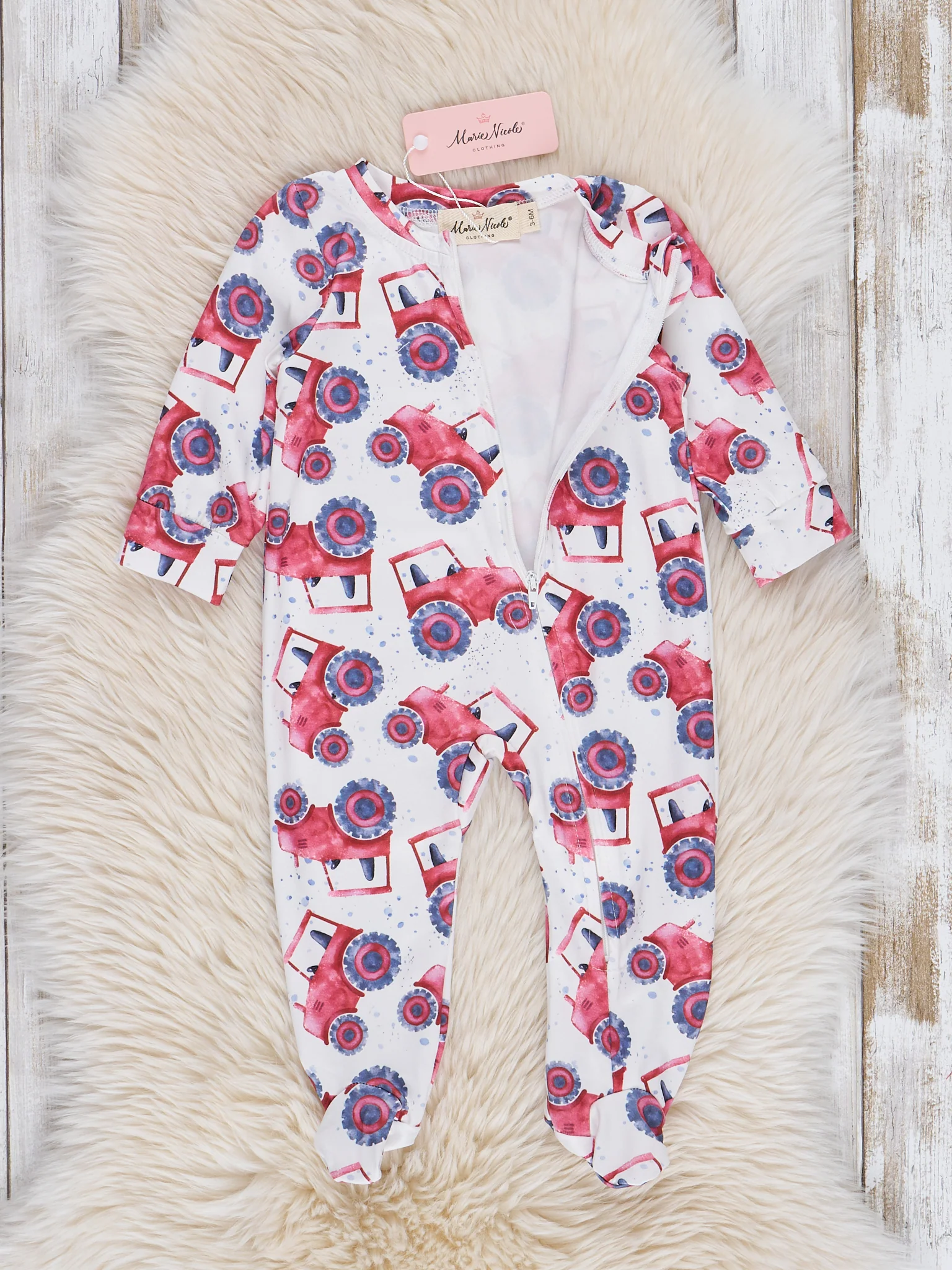 Bright Red Tractor Footed Sleeper Pajamas - Image 2