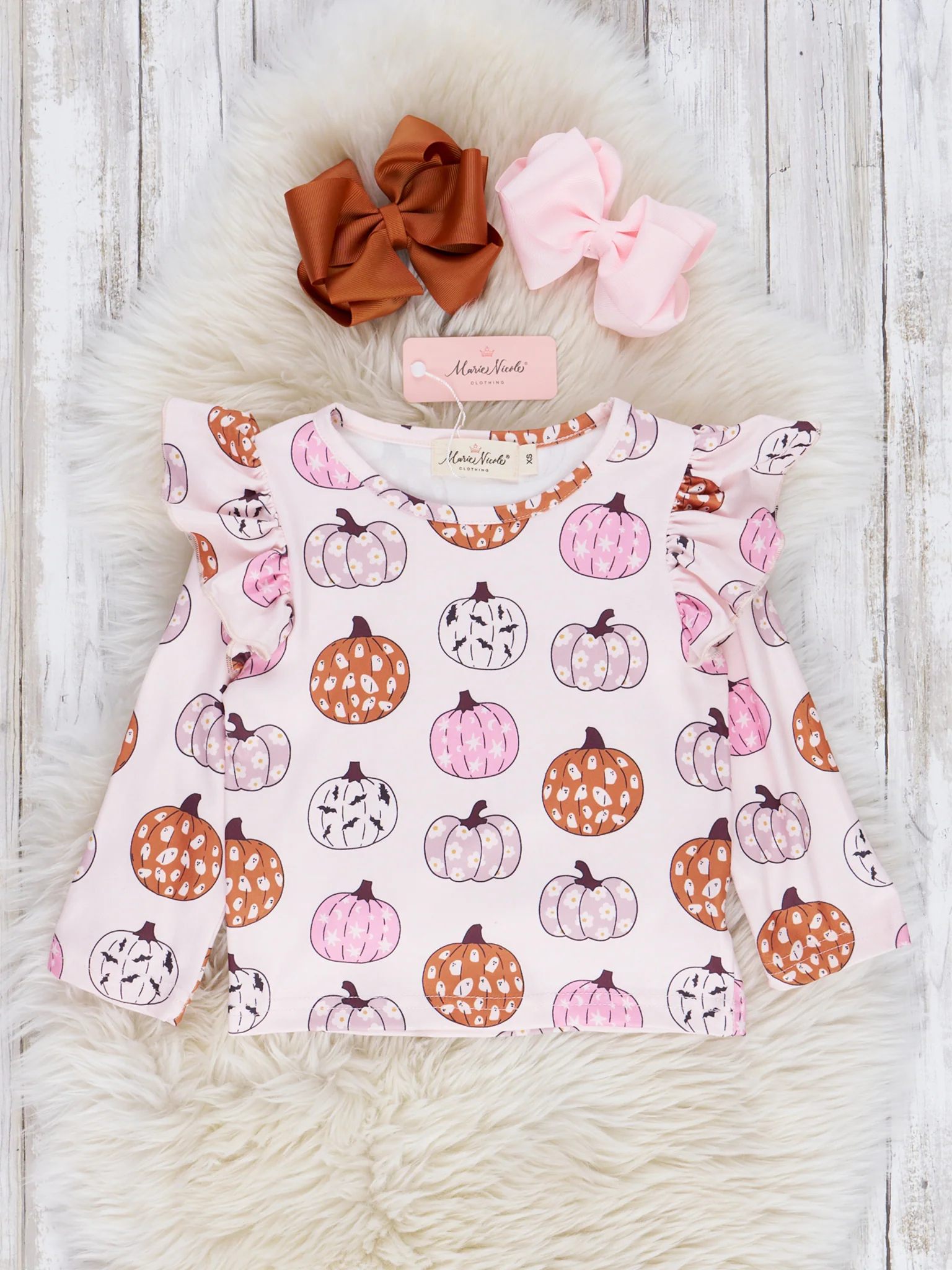 Bronze Doodle Pumpkin Suede Overalls Outfit - Image 2