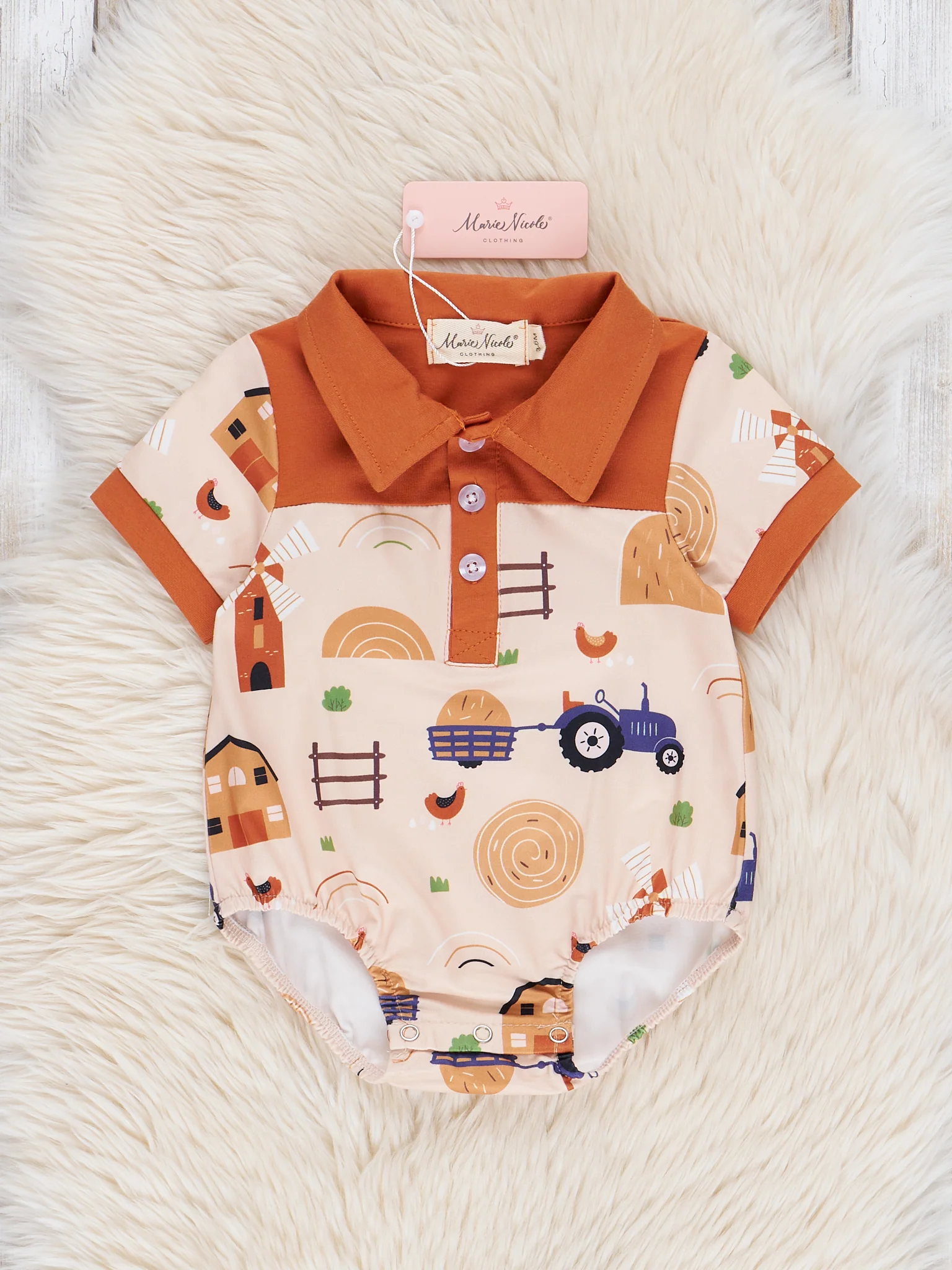 Bronze Farm Days Polo Bubble Romper