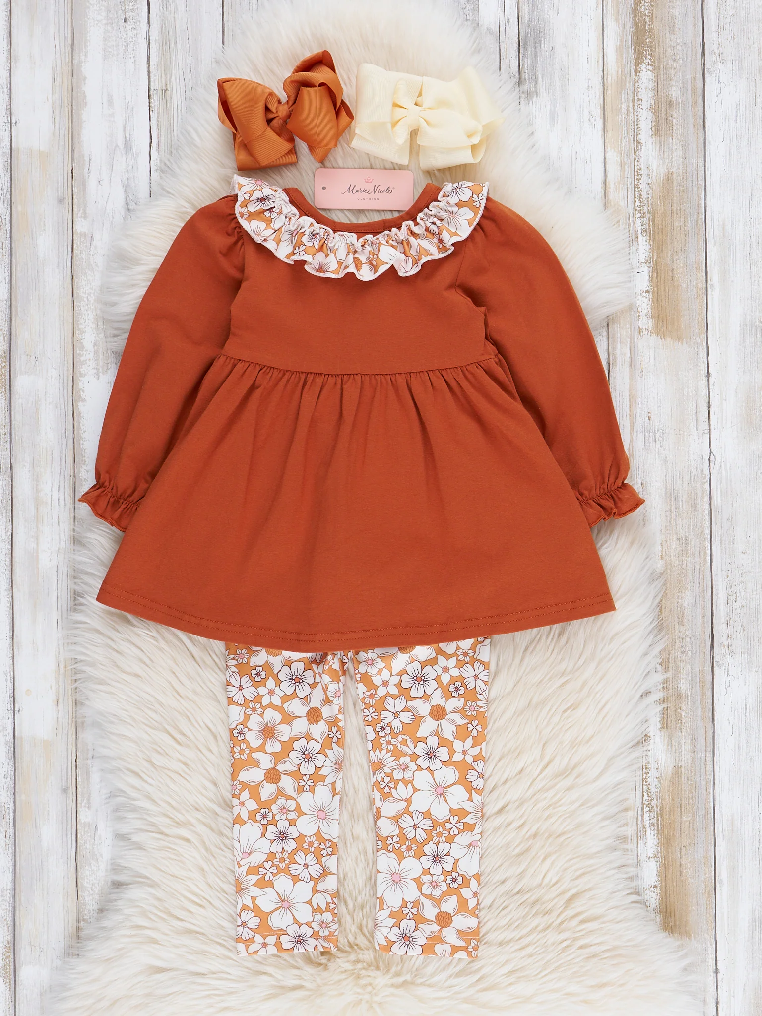 Bronze Floral Embroidered Football Ruffle Outfit - Image 2