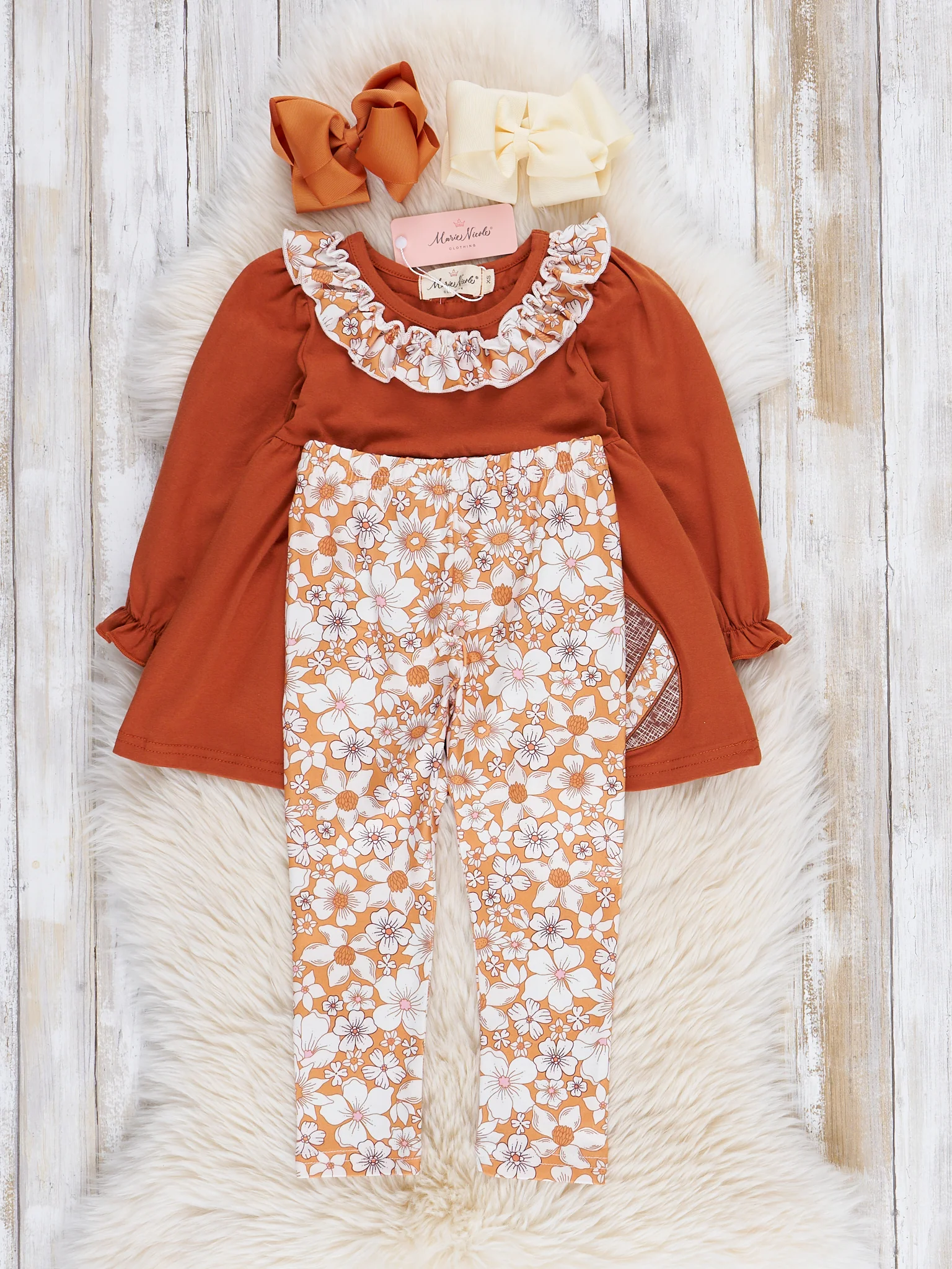 Bronze Floral Embroidered Football Ruffle Outfit - Image 3