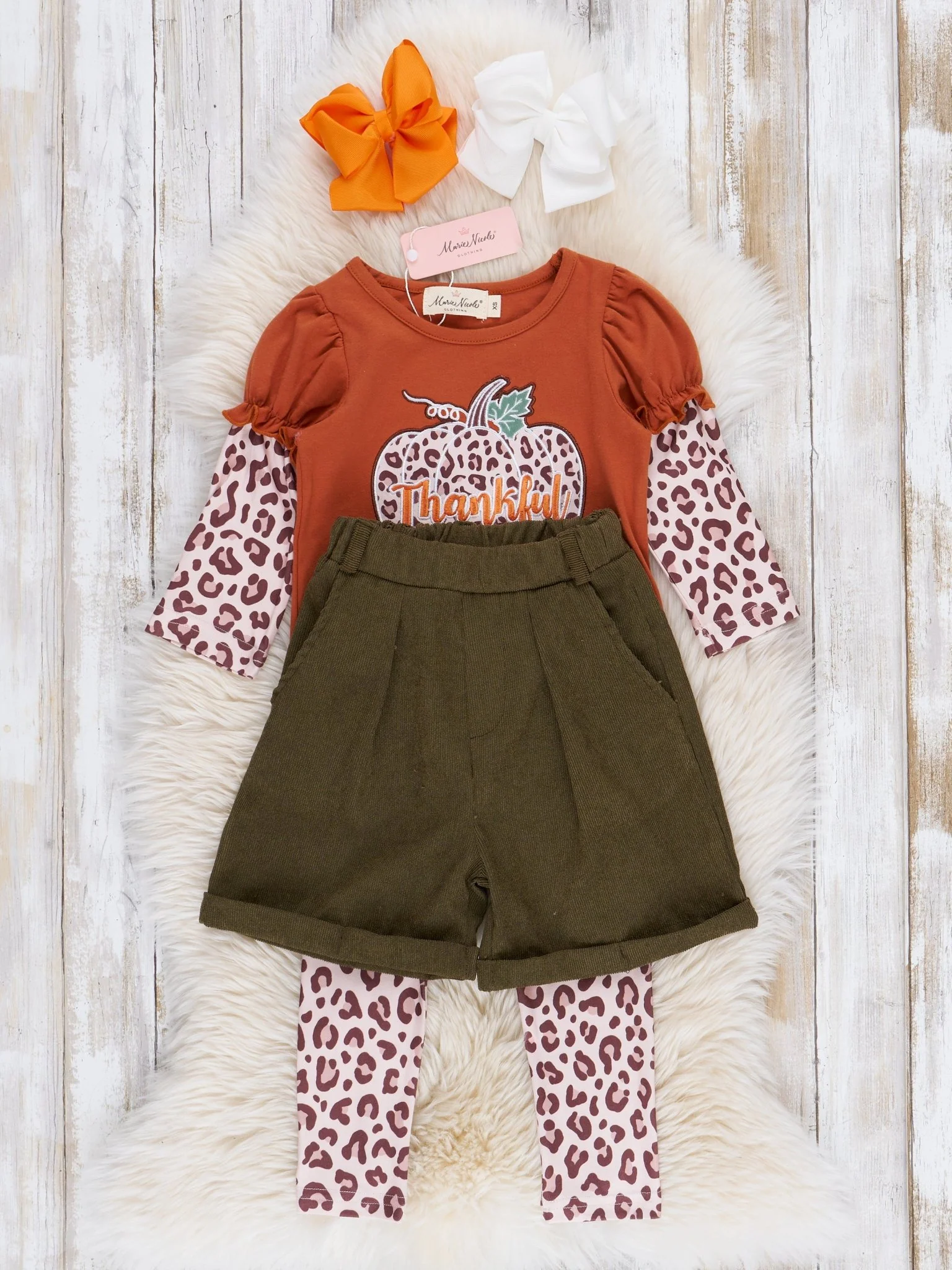 Bronze & Olive Leopard Pumpkin Suede Outfit w/ Shorts - Image 2
