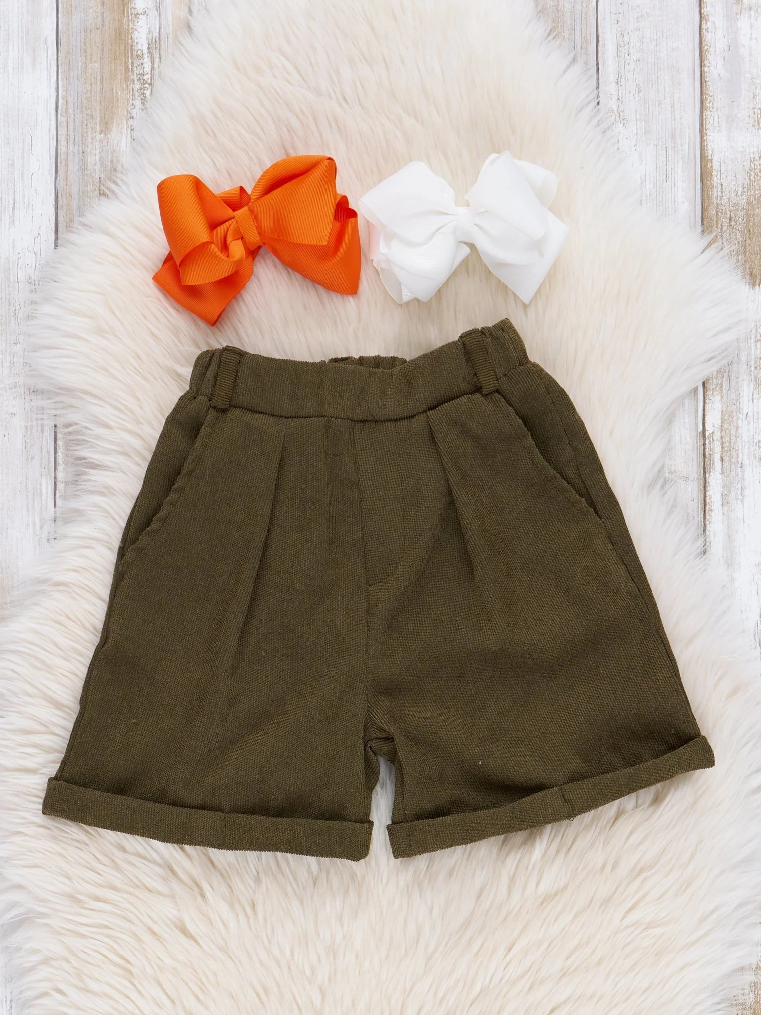 Bronze & Olive Leopard Pumpkin Suede Outfit w/ Shorts - Image 3