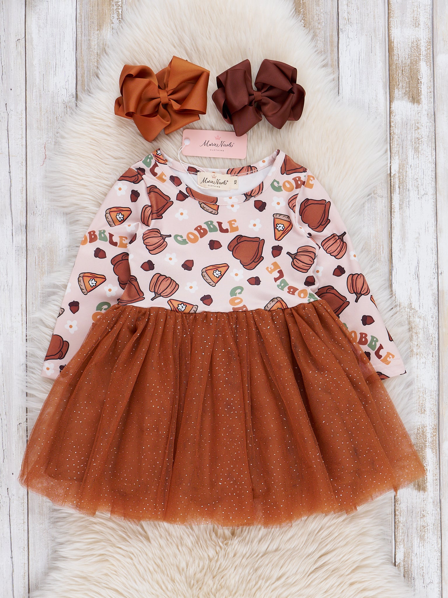 Bronze Thanksgiving Sparkle Tulle Dress - Image 2