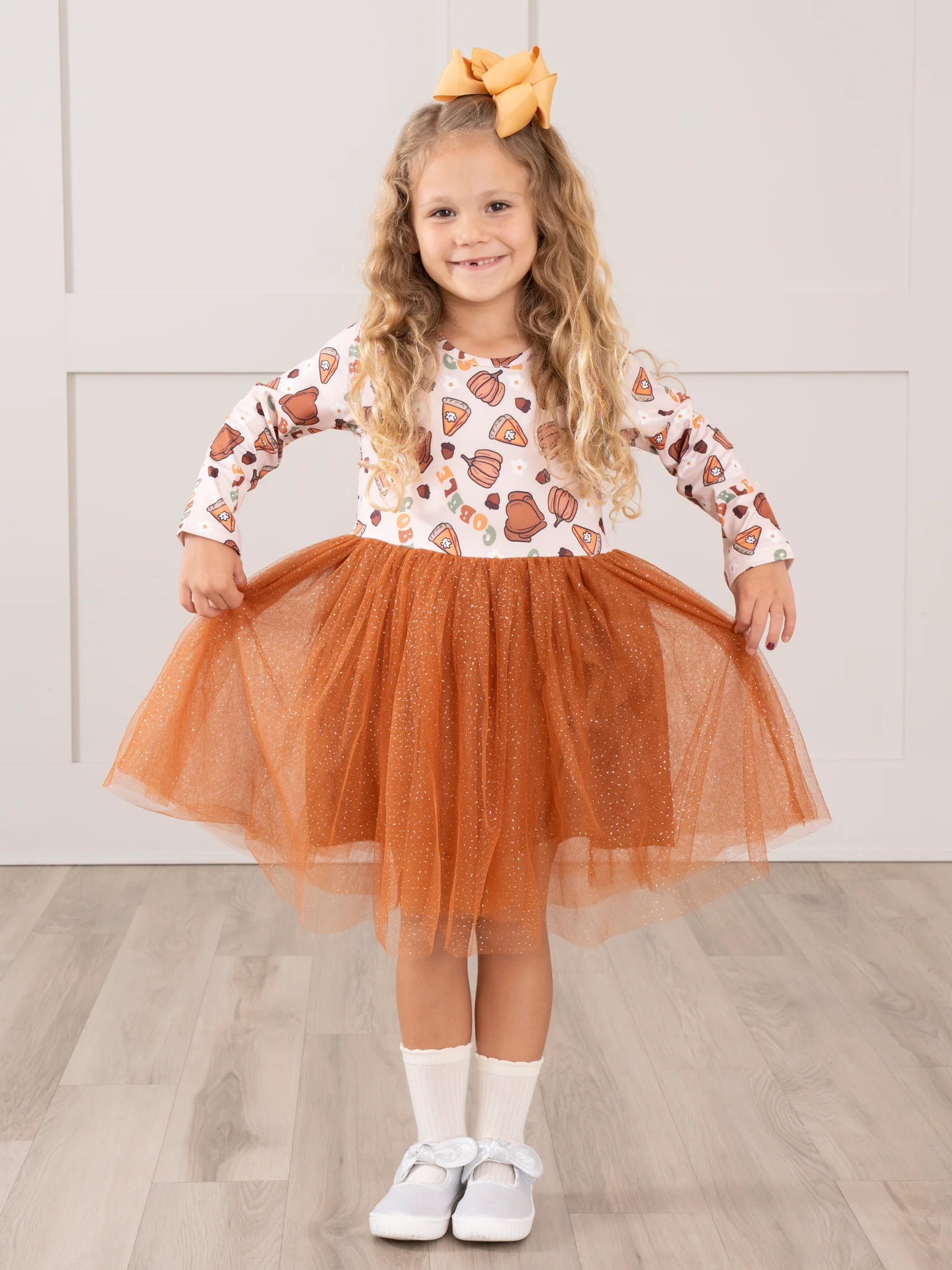 Bronze Thanksgiving Sparkle Tulle Dress - Image 4