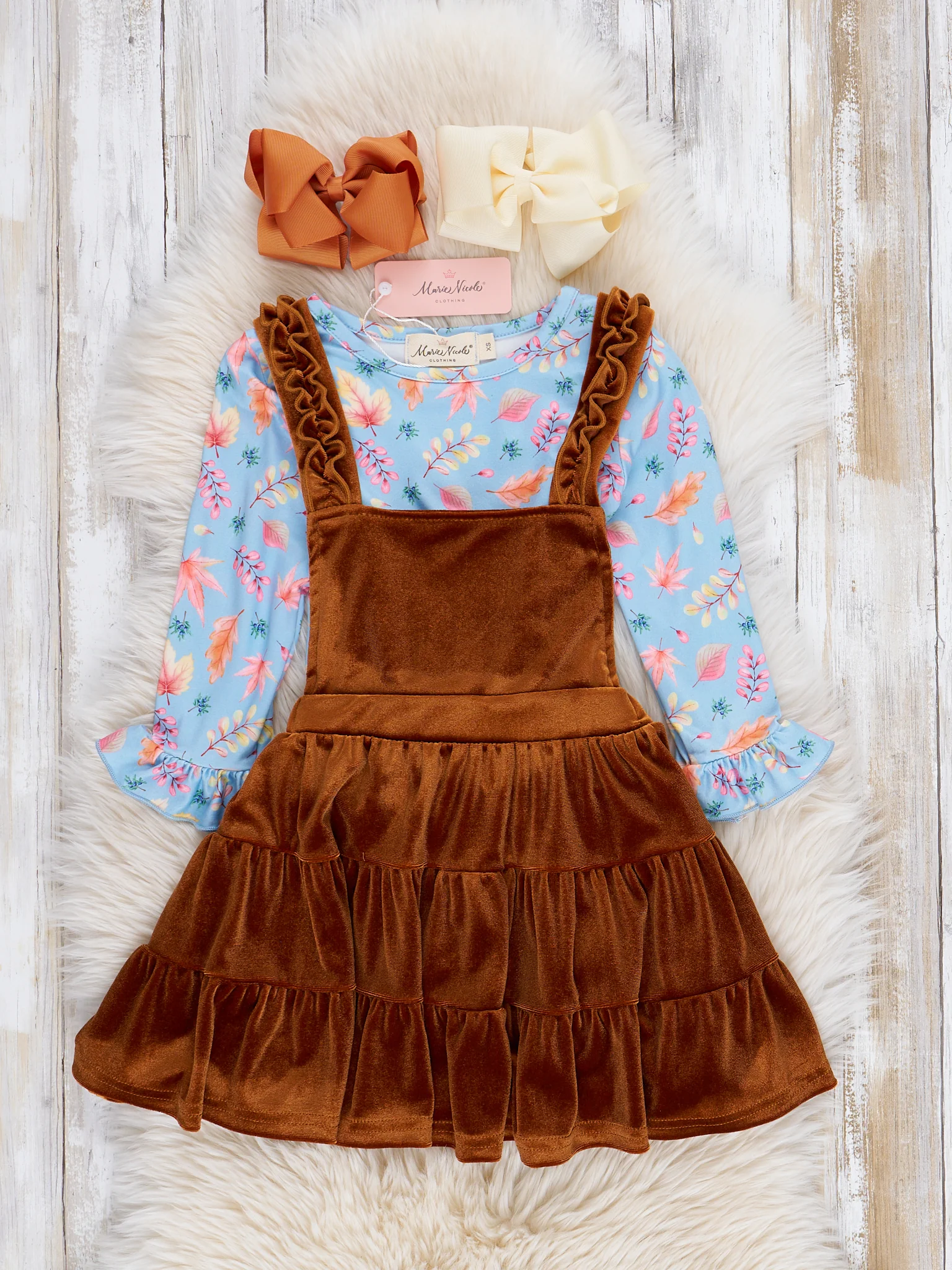 Bronze Velvet Floral Ruffle Skirtall Set