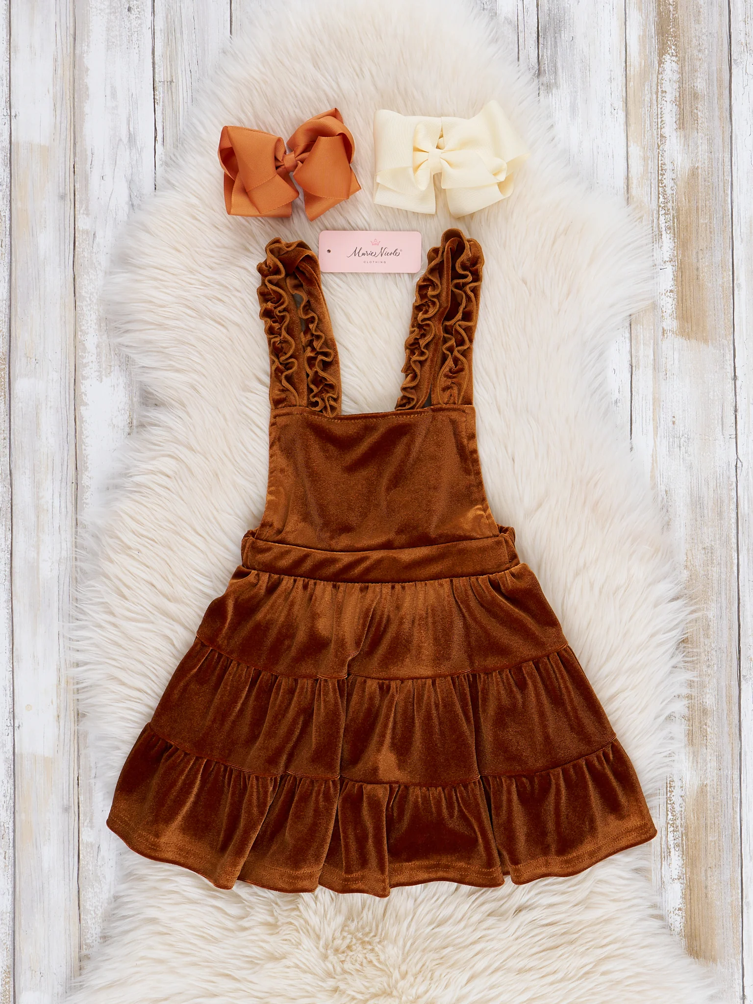 Bronze Velvet Floral Ruffle Skirtall Set - Image 3