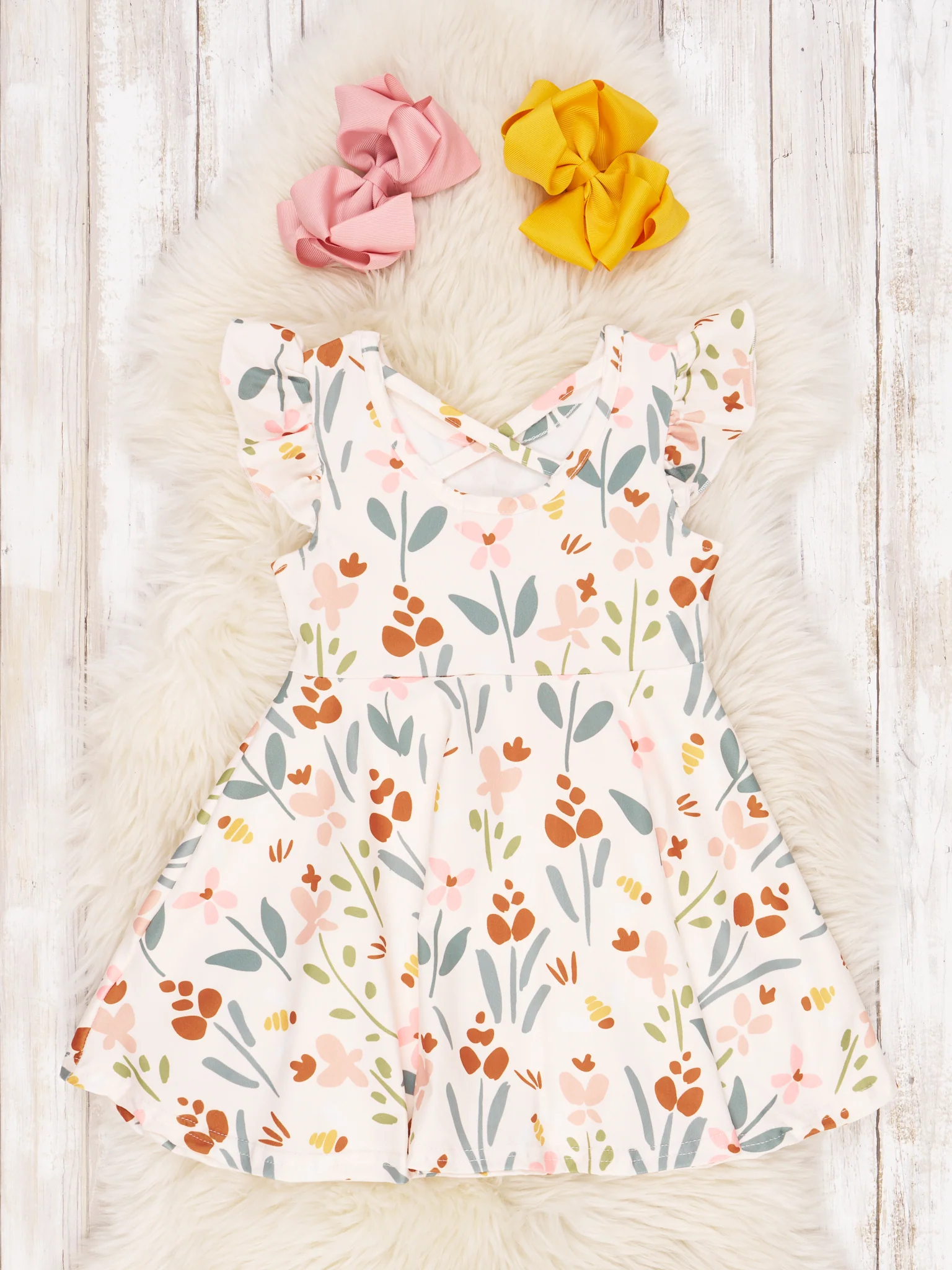 Brown & Peach Floral Ruffle Dress - Image 2