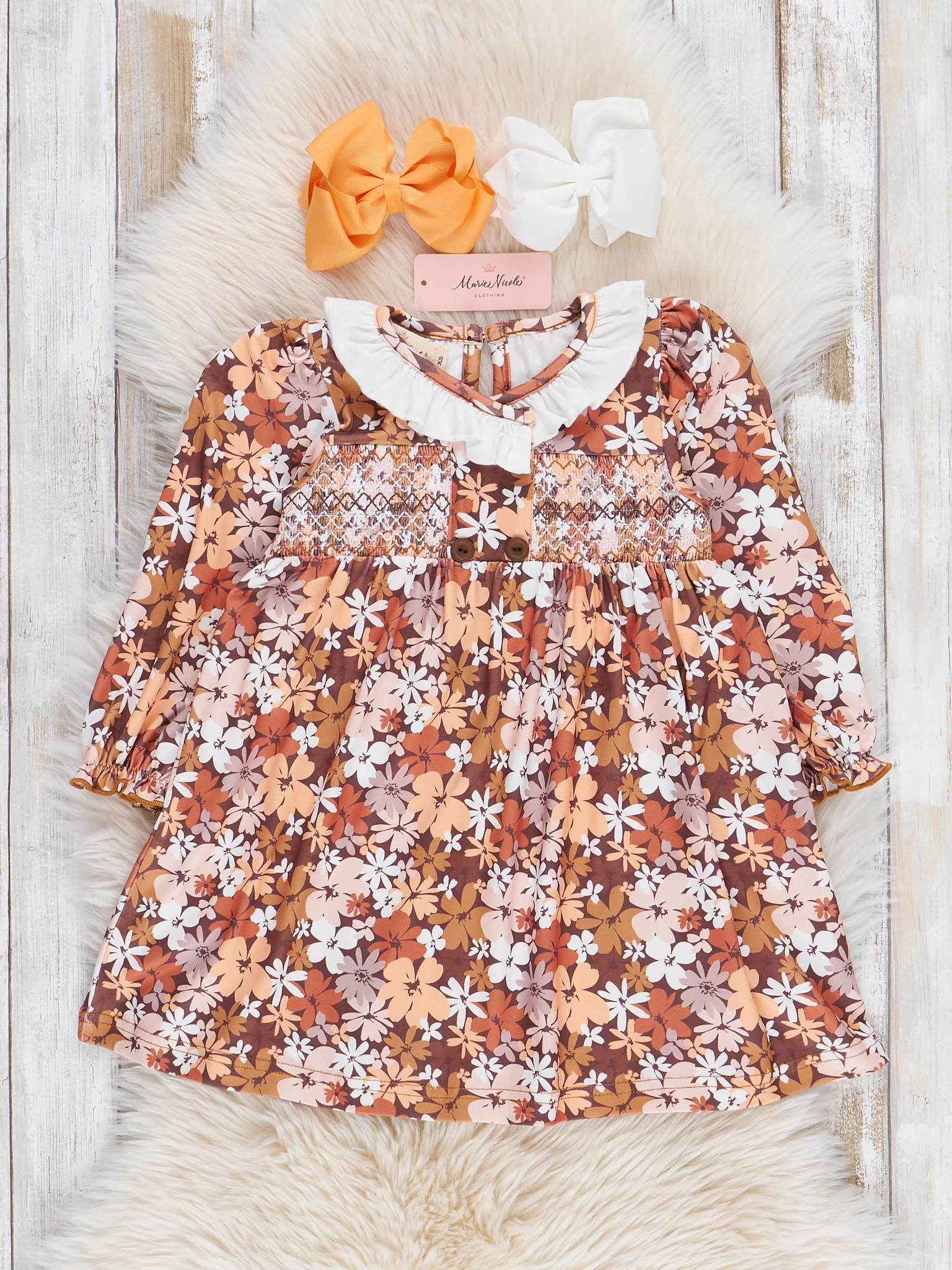 Brown Autumn Florals Ruffle Dress - Image 2