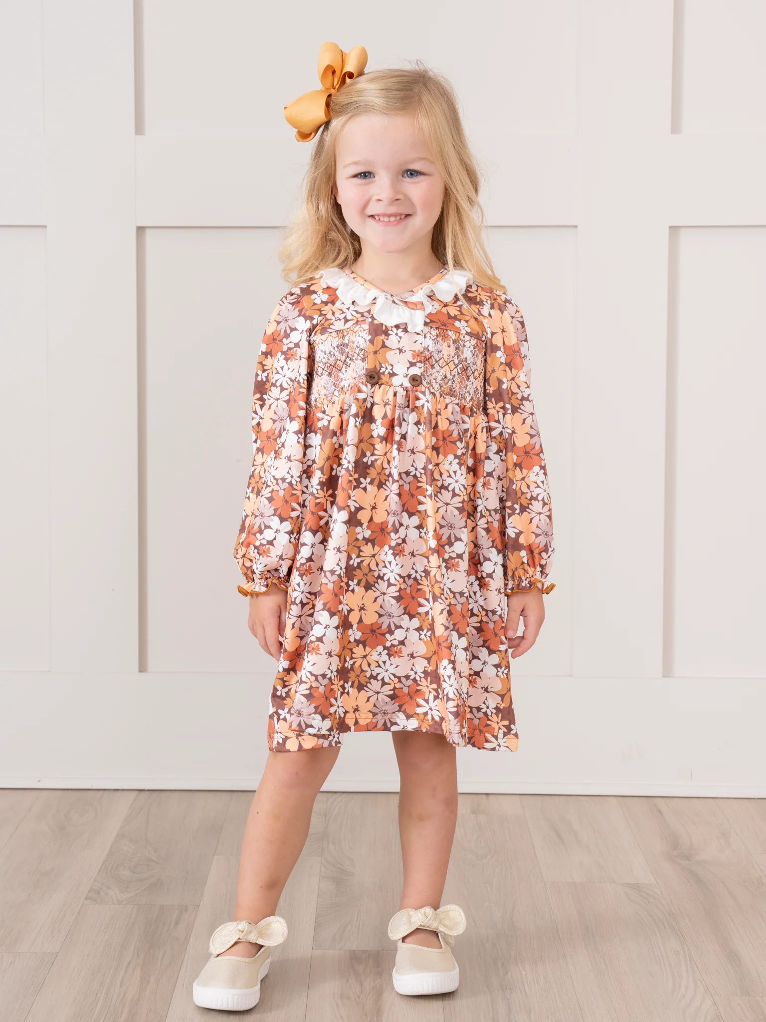 Brown Autumn Florals Ruffle Dress - Image 3