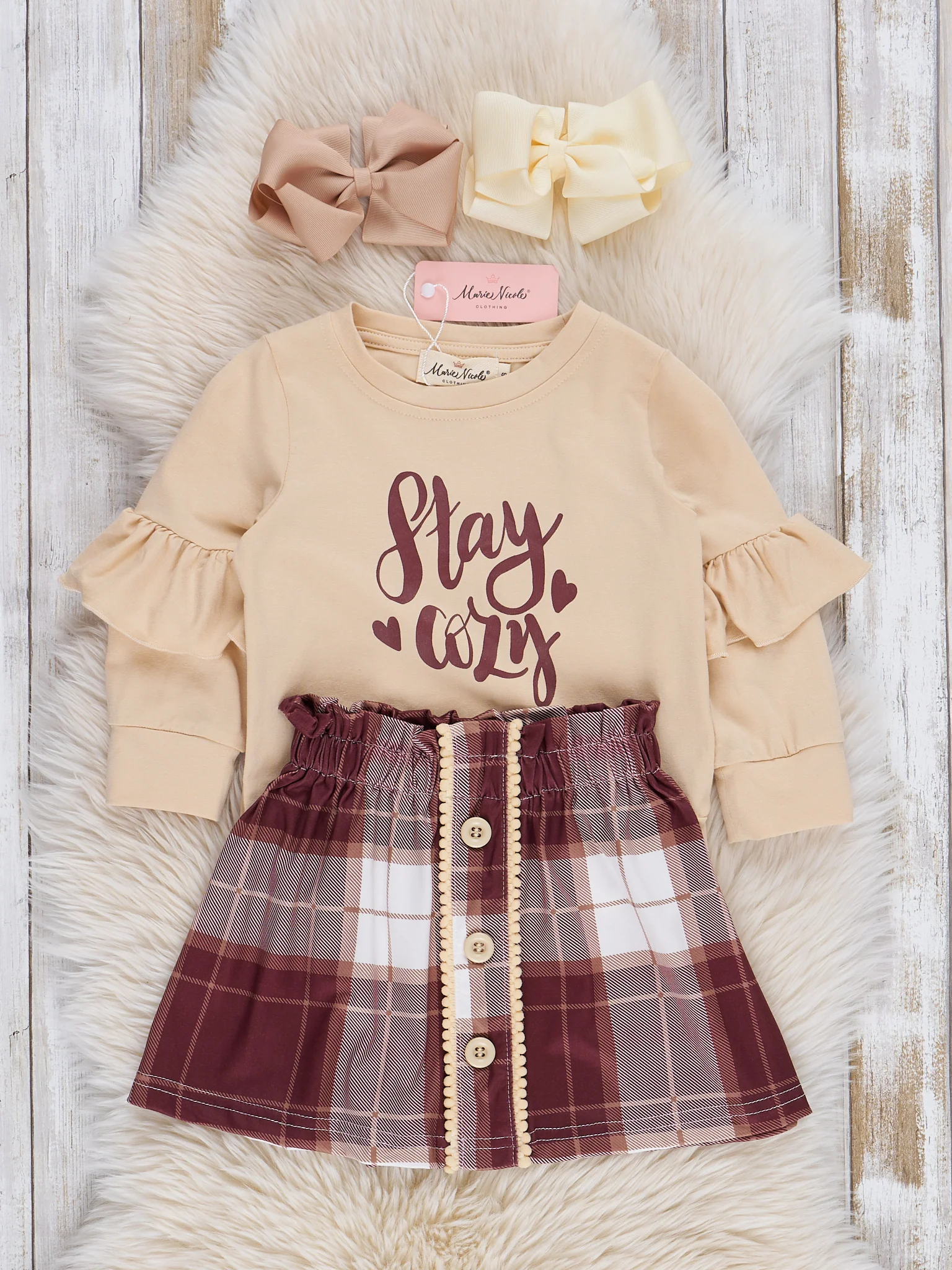 Brown Cozy Plaid Skirt Set - Image 2