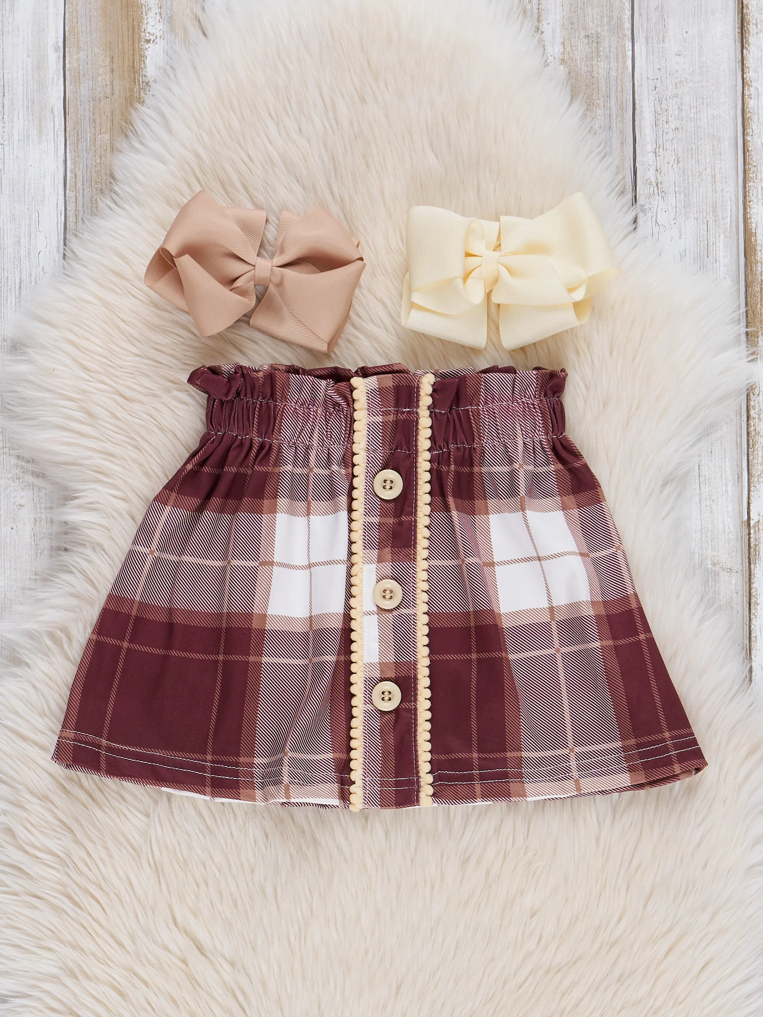 Brown Cozy Plaid Skirt Set - Image 3