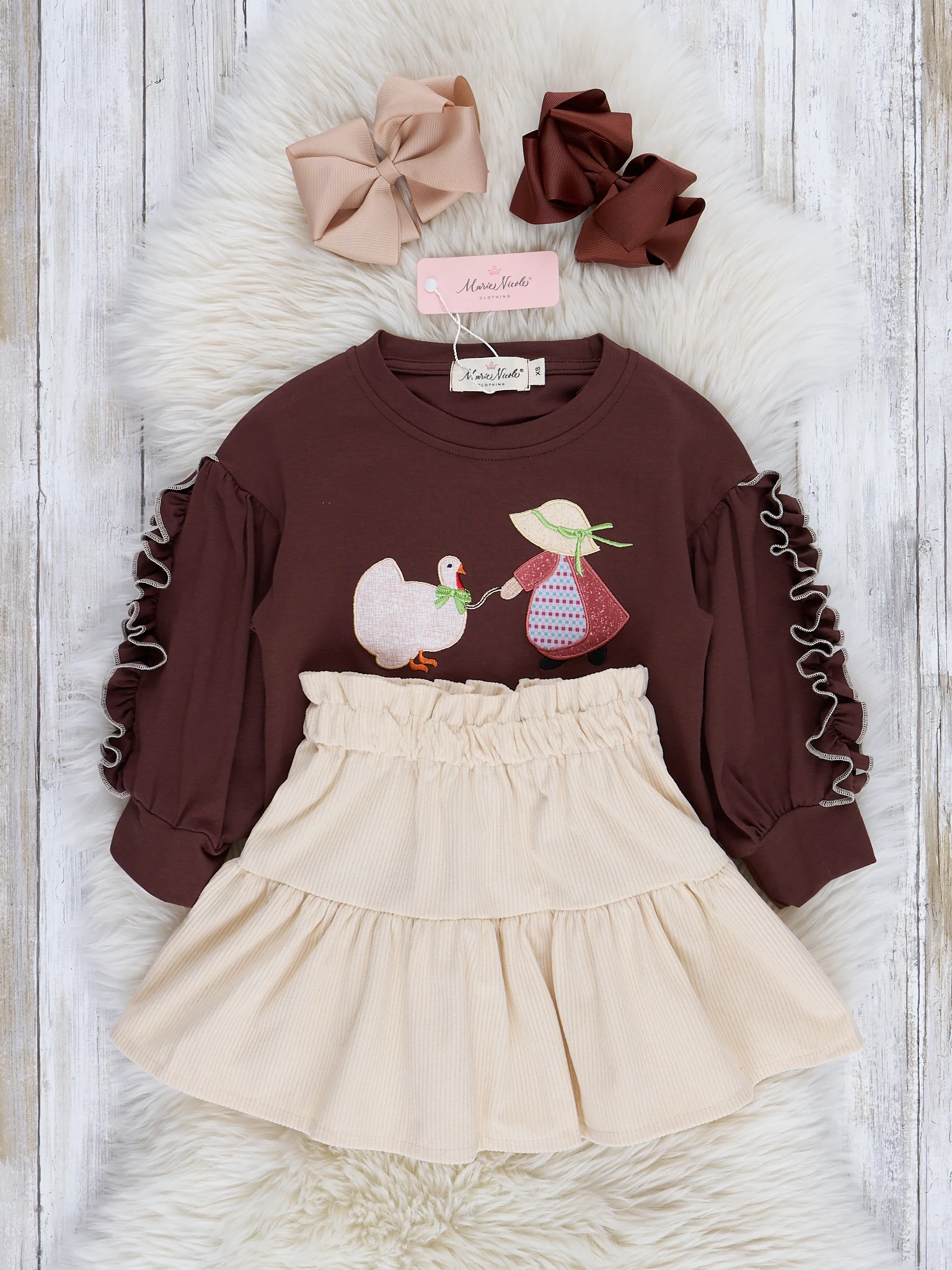 Brown Embroidered Turkey Ruffle Outfit - Image 2