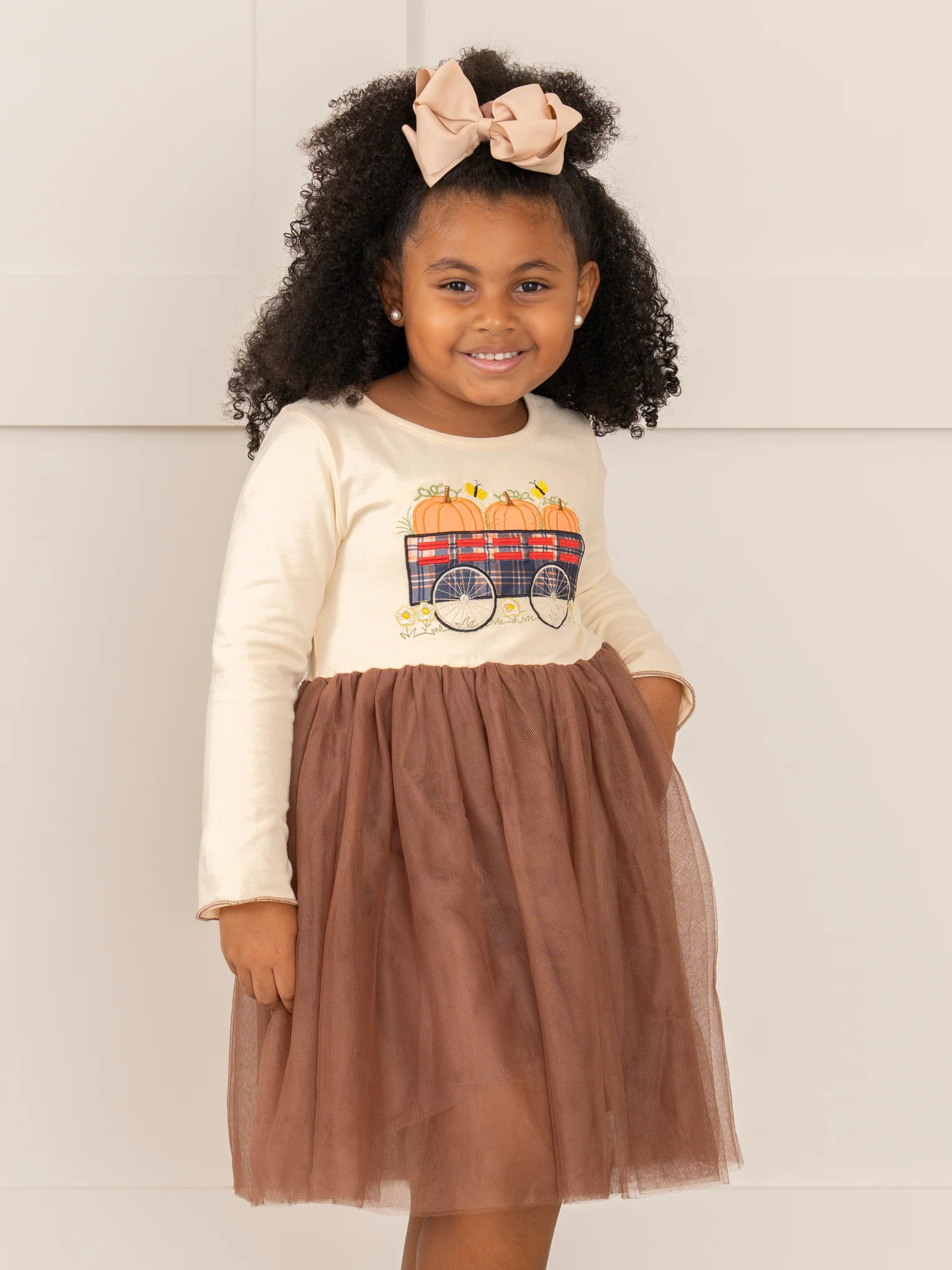 Brown Embroidered Pumpkin Wagon Tulle Dress - Image 2