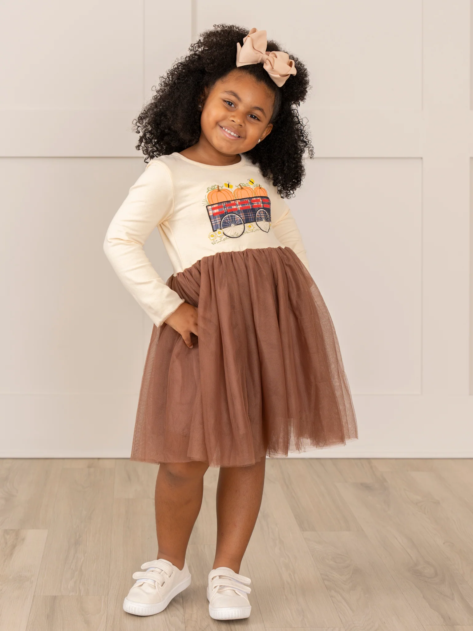 Brown Embroidered Pumpkin Wagon Tulle Dress - Image 3