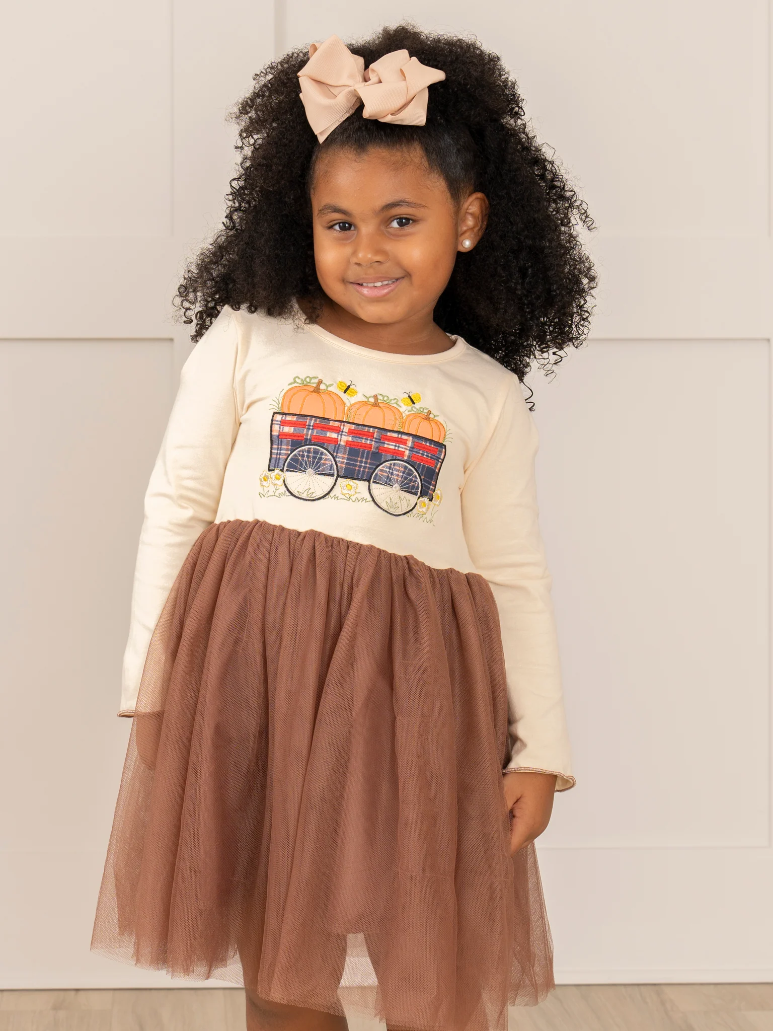 Brown Embroidered Pumpkin Wagon Tulle Dress - Image 4