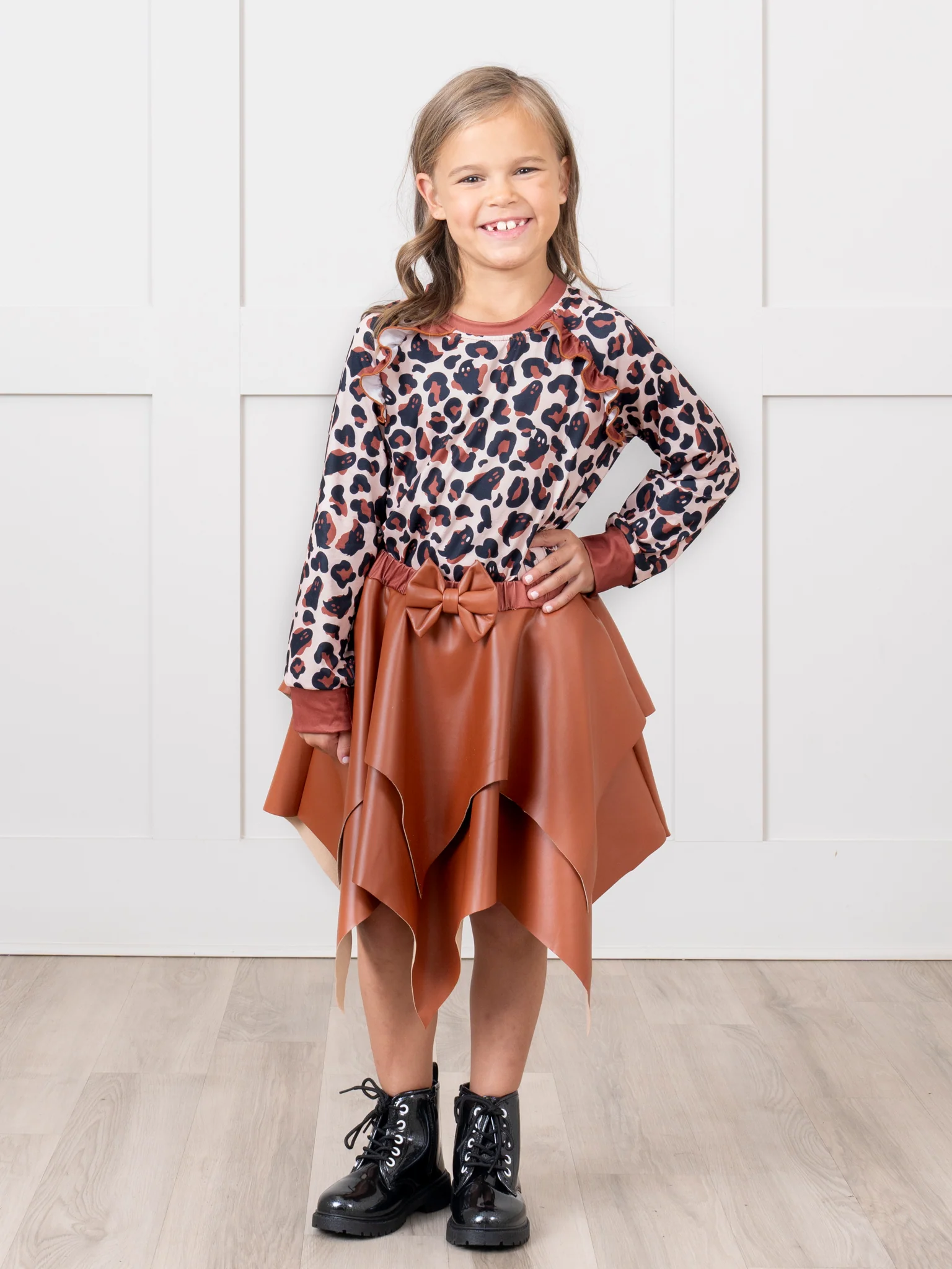 Brown Faux Leather Ghost Leopard Print Outfit
