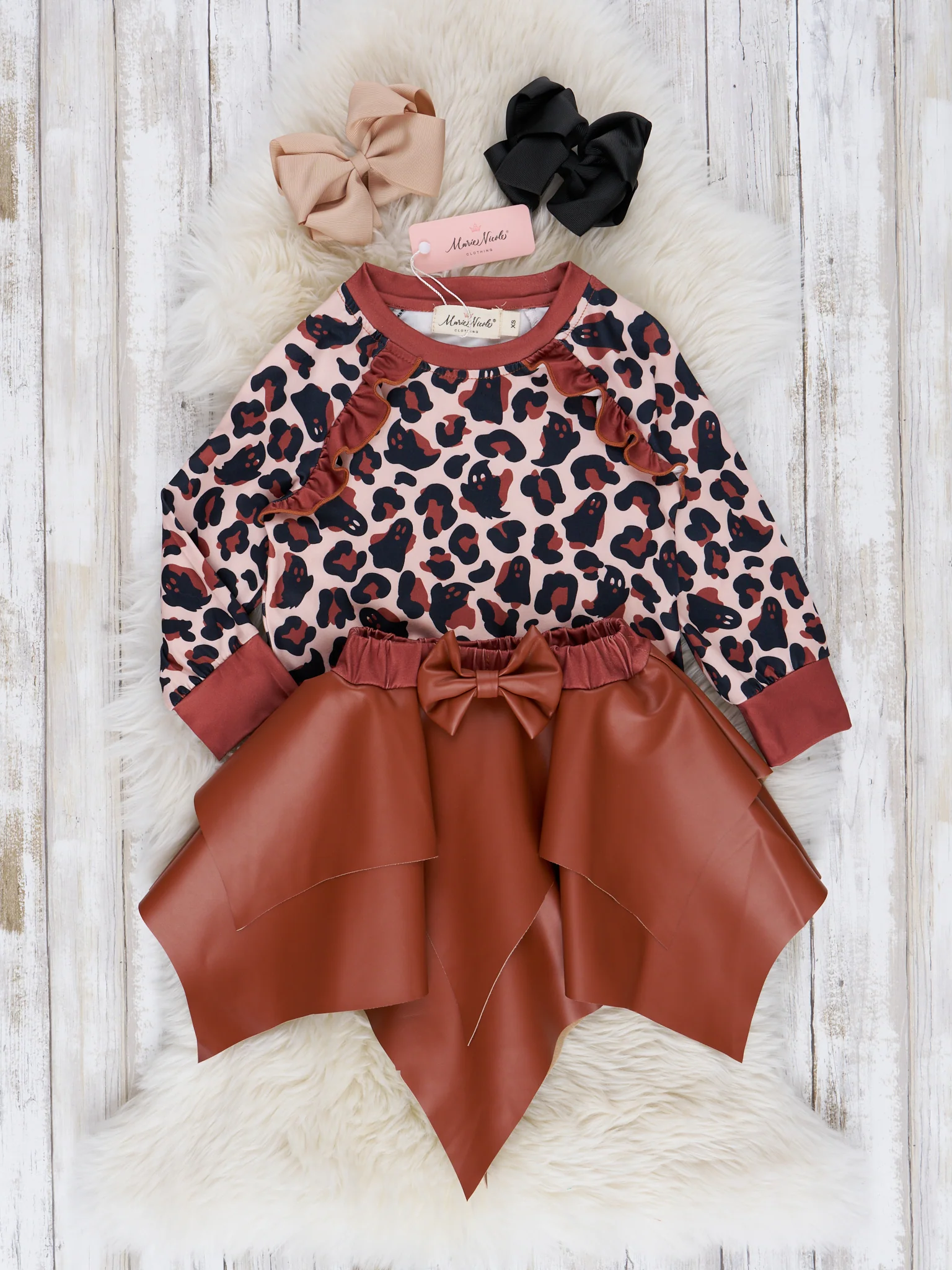 Brown Faux Leather Ghost Leopard Print Outfit - Image 2
