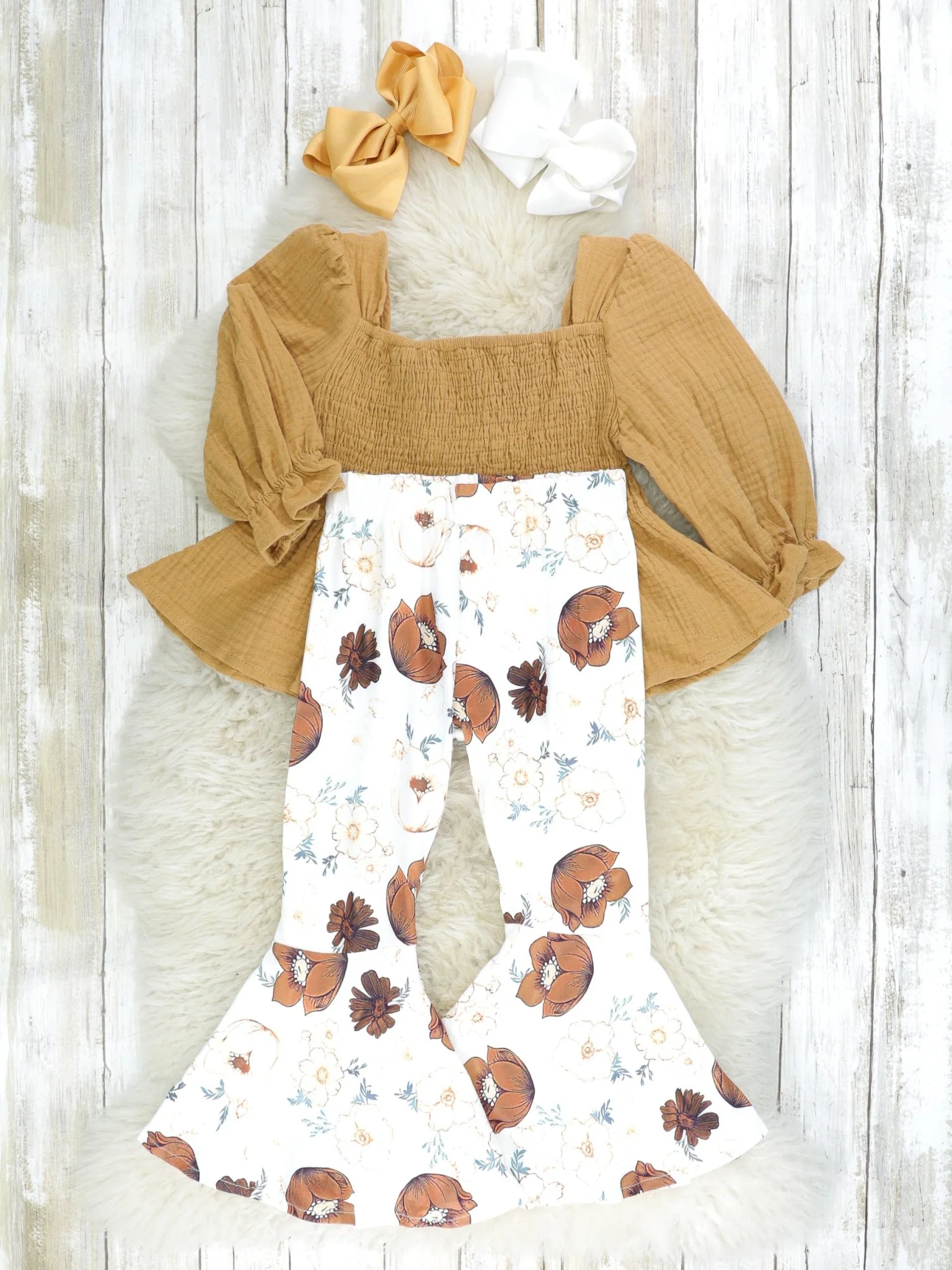 Brown Floral Ruffle Smocked Outfit - Image 2