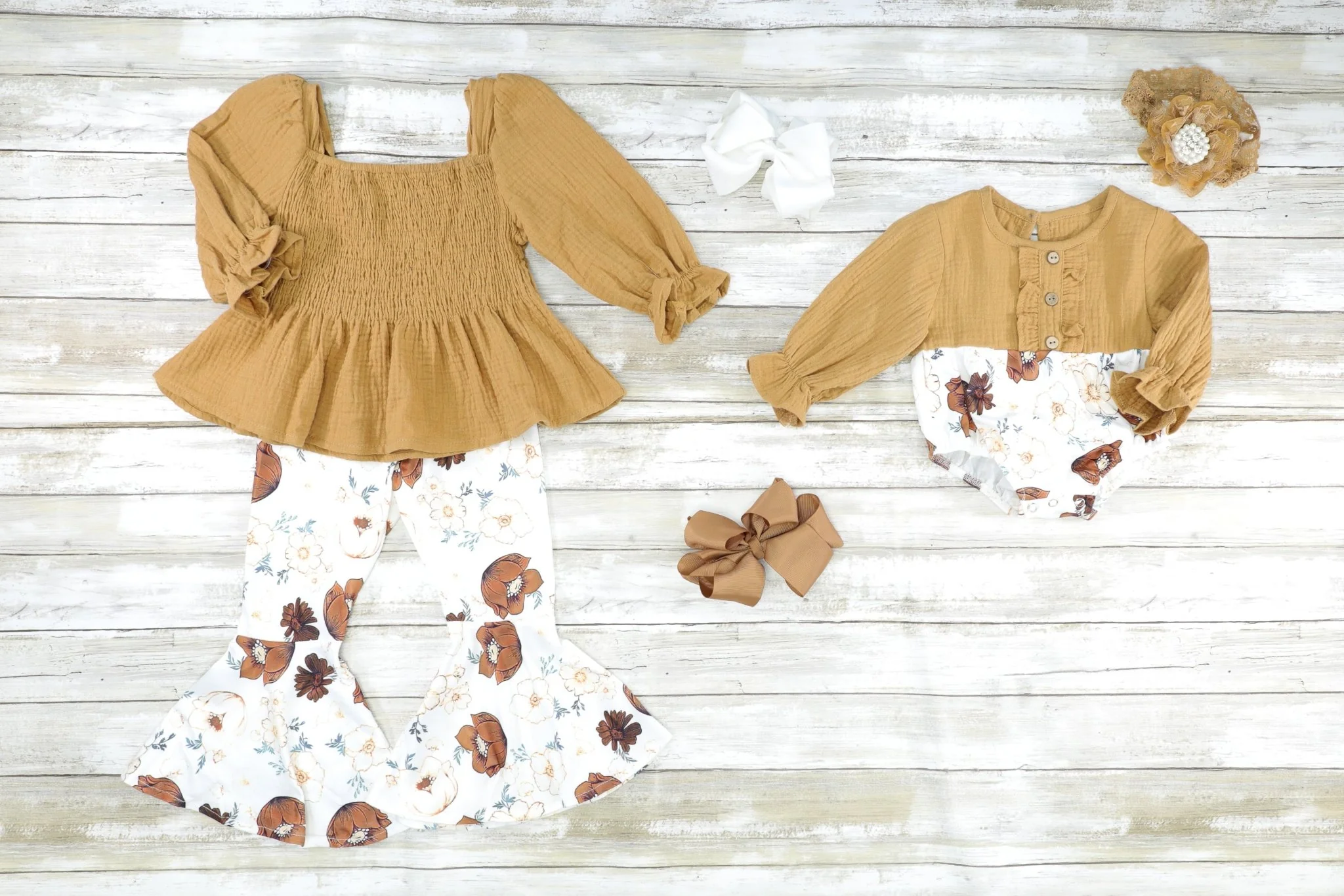 Brown Floral Ruffle Smocked Outfit - Image 3