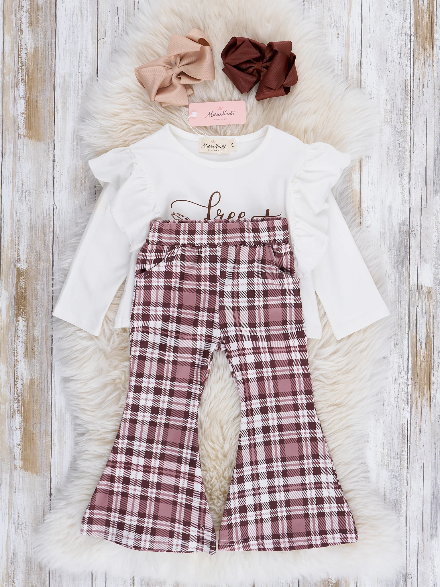Brown "Free Spirit" Plaid Bell Bottoms Outfit - Image 2