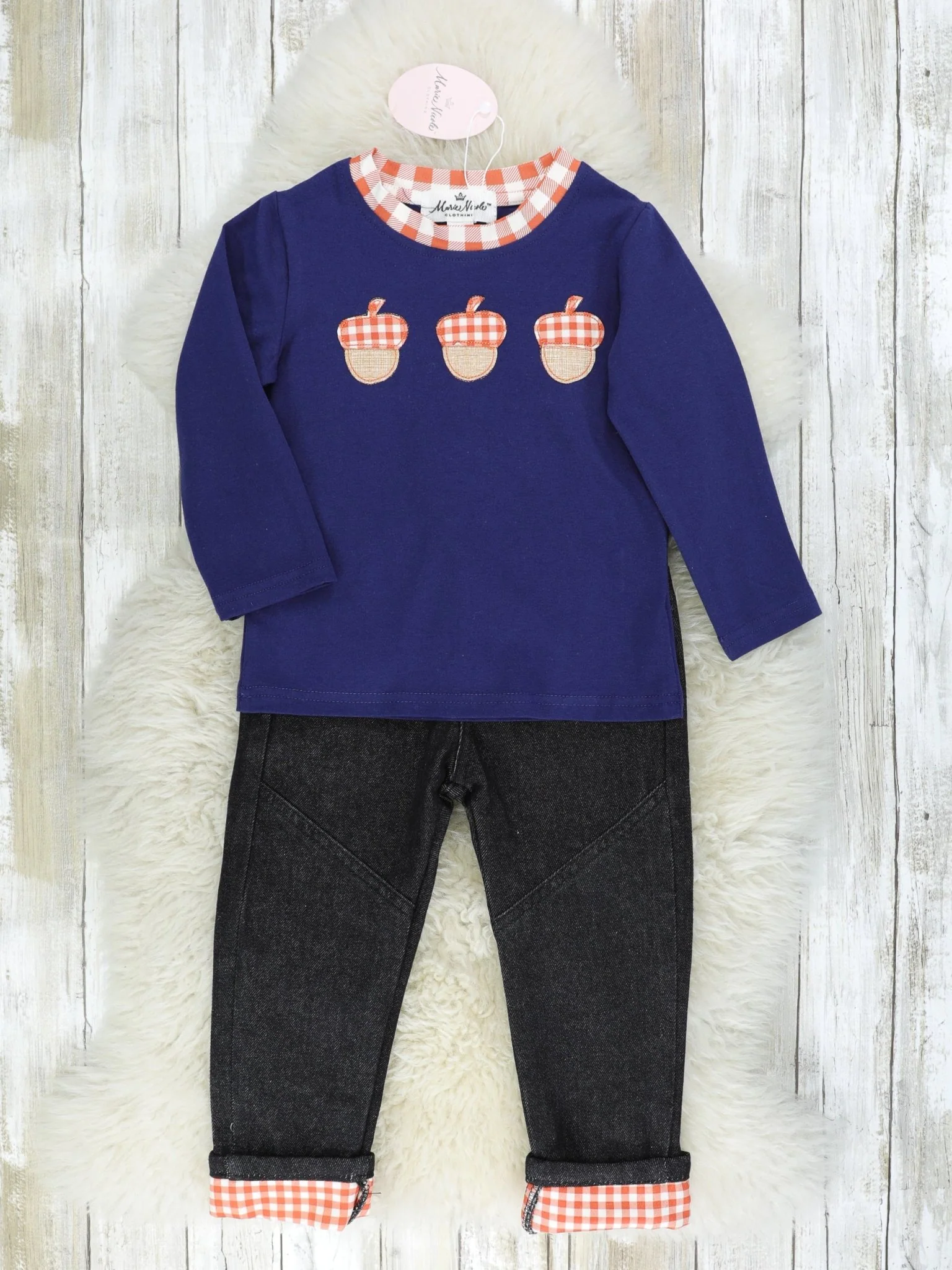 Brown Gingham Acorn Denim Outfit