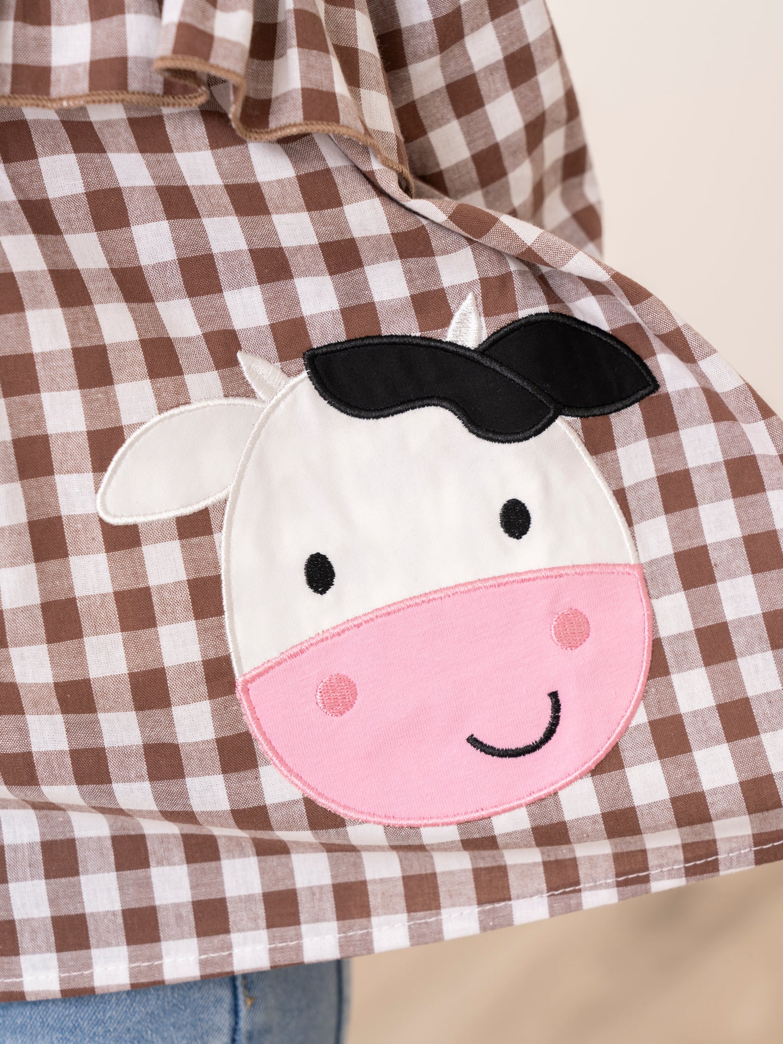 Brown Gingham Cow Denim Outfit - Image 4