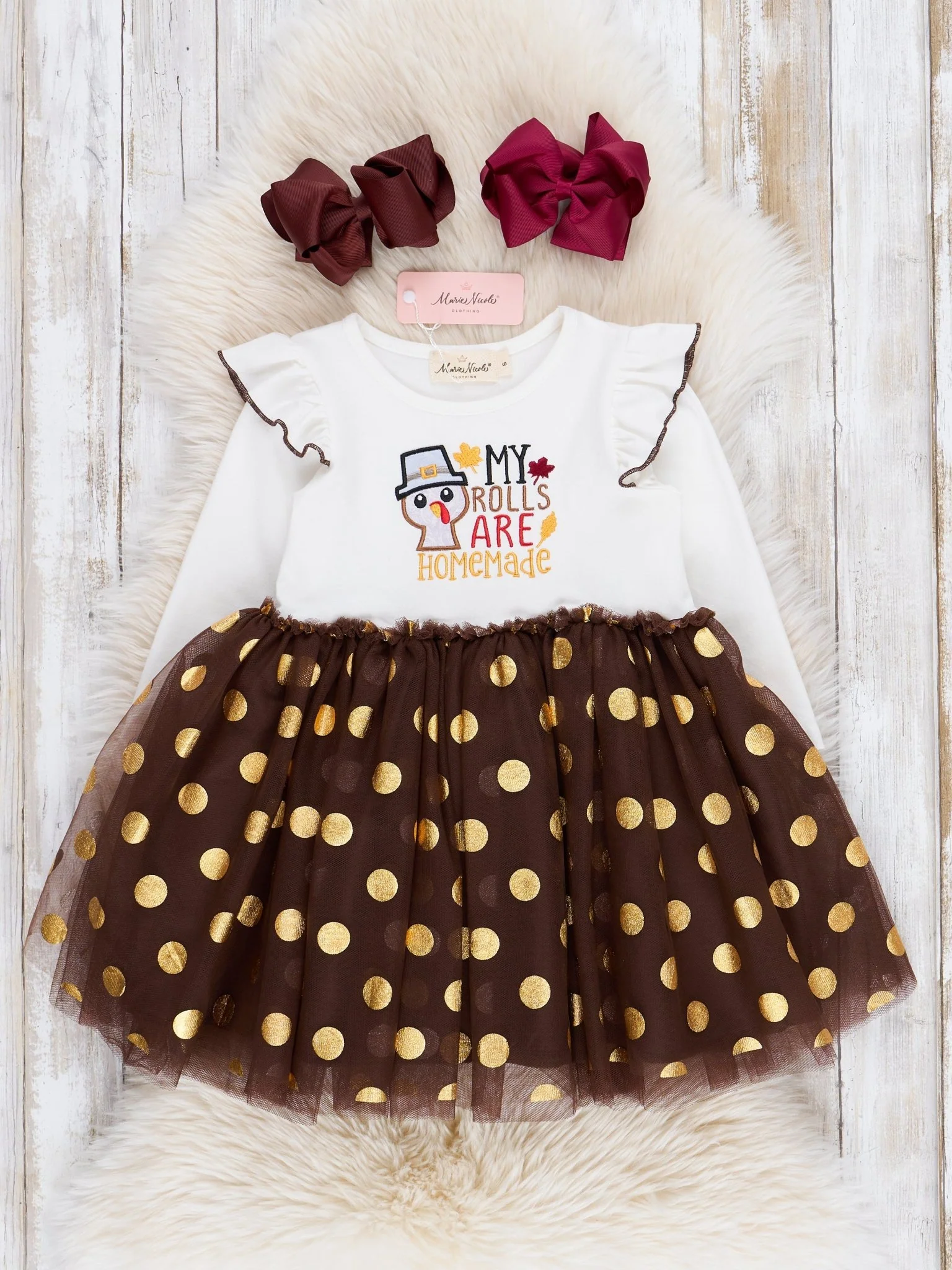 Brown & Gold Dots "Homemade Rolls" Tulle Dress