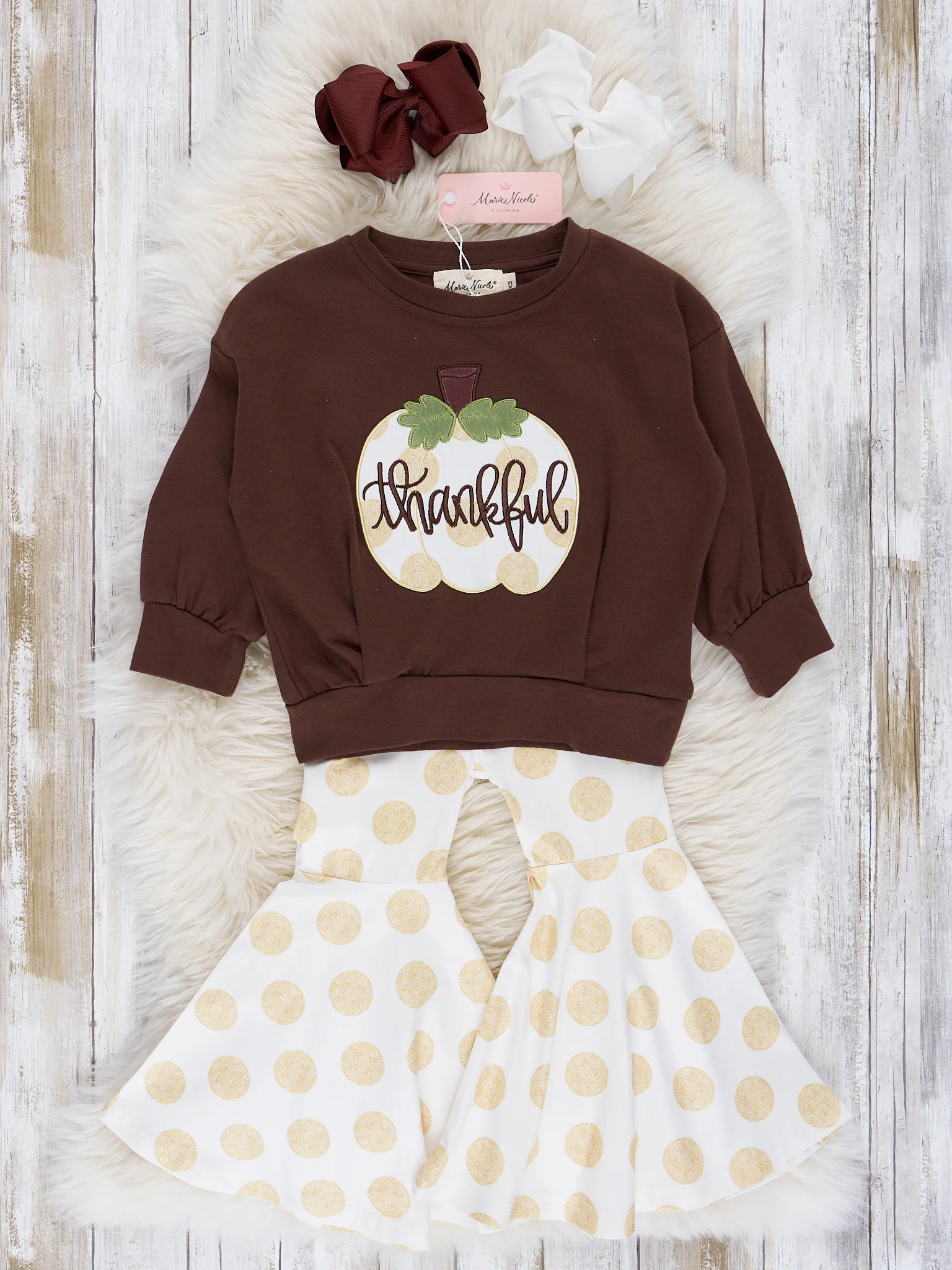 Brown & Gold Dots Thankful Bell Bottom Outfit