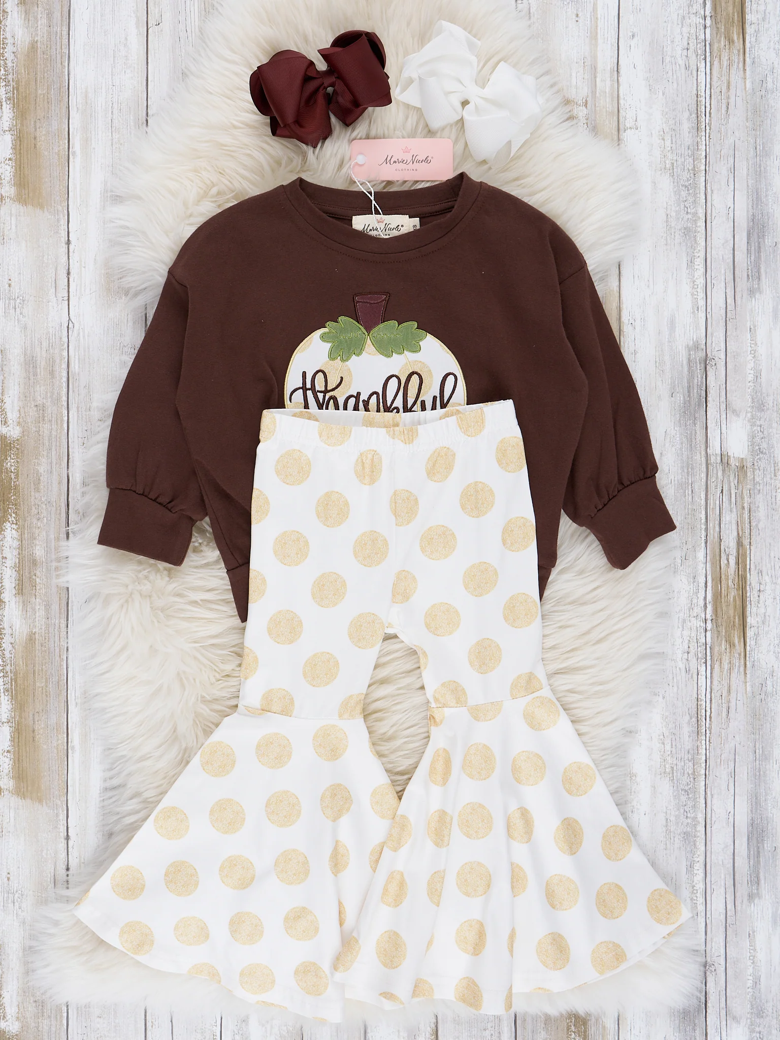 Brown & Gold Dots Thankful Bell Bottom Outfit - Image 2