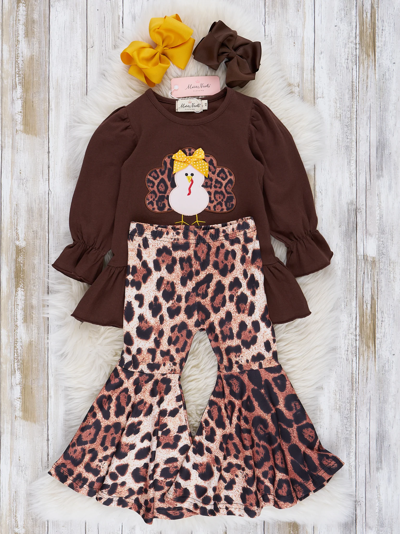 Brown Leopard Print Turkey Bell Bottom Outfit - Image 2