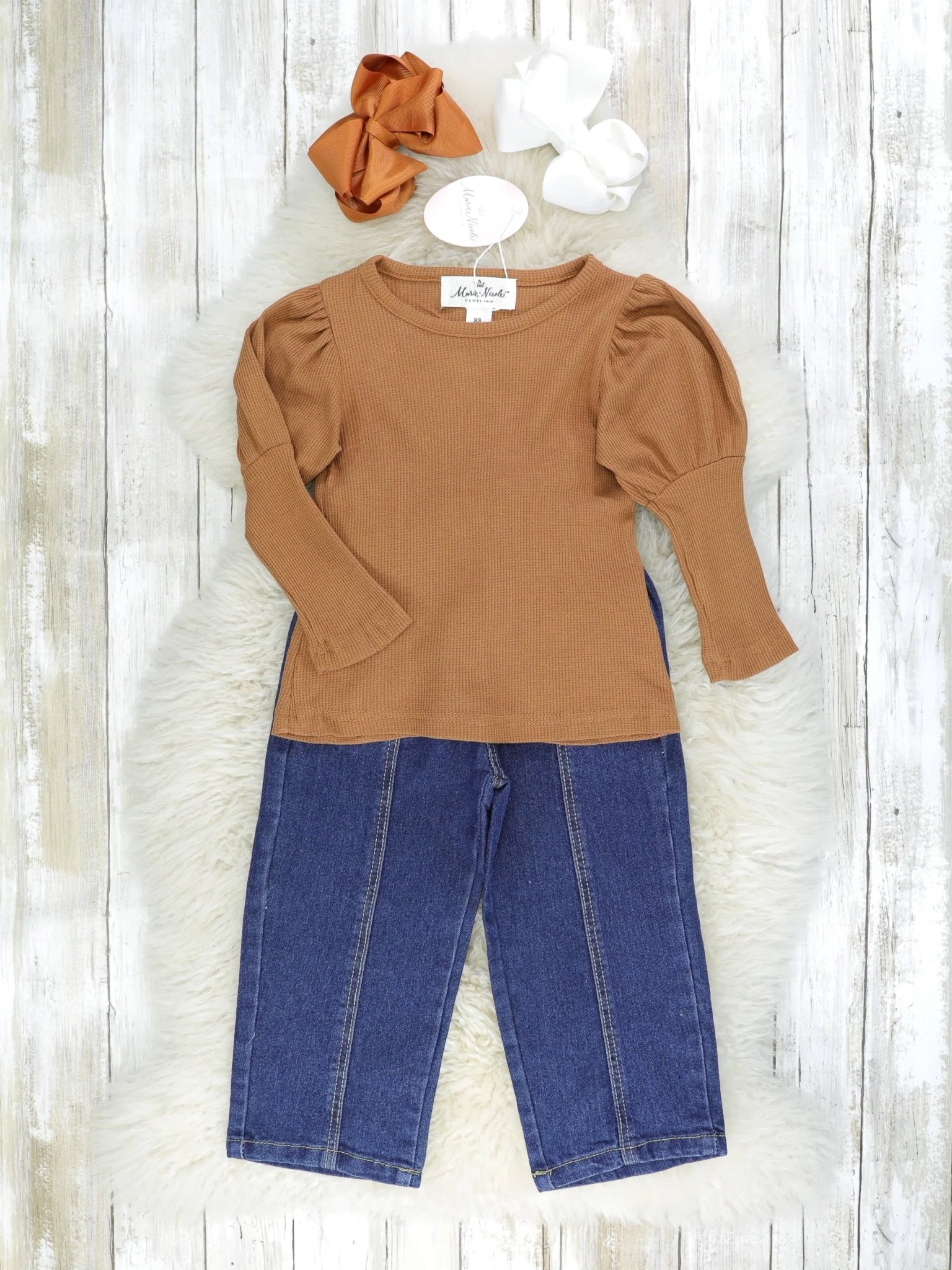 Brown Long Sleeve Top & Denim Outfit