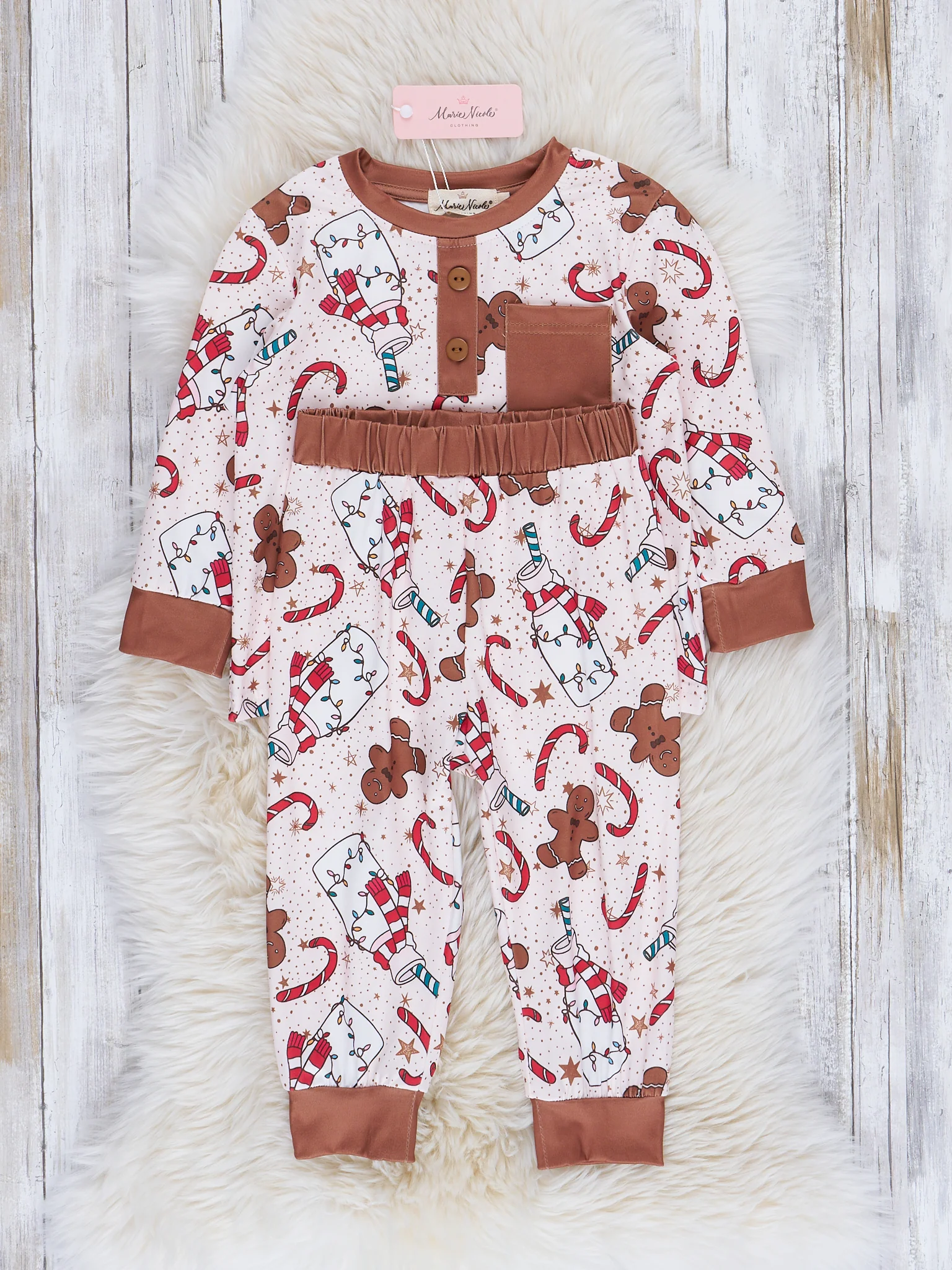 Brown Milk & Gingerbread Cookies Pajamas - Boys & Girls - Image 3
