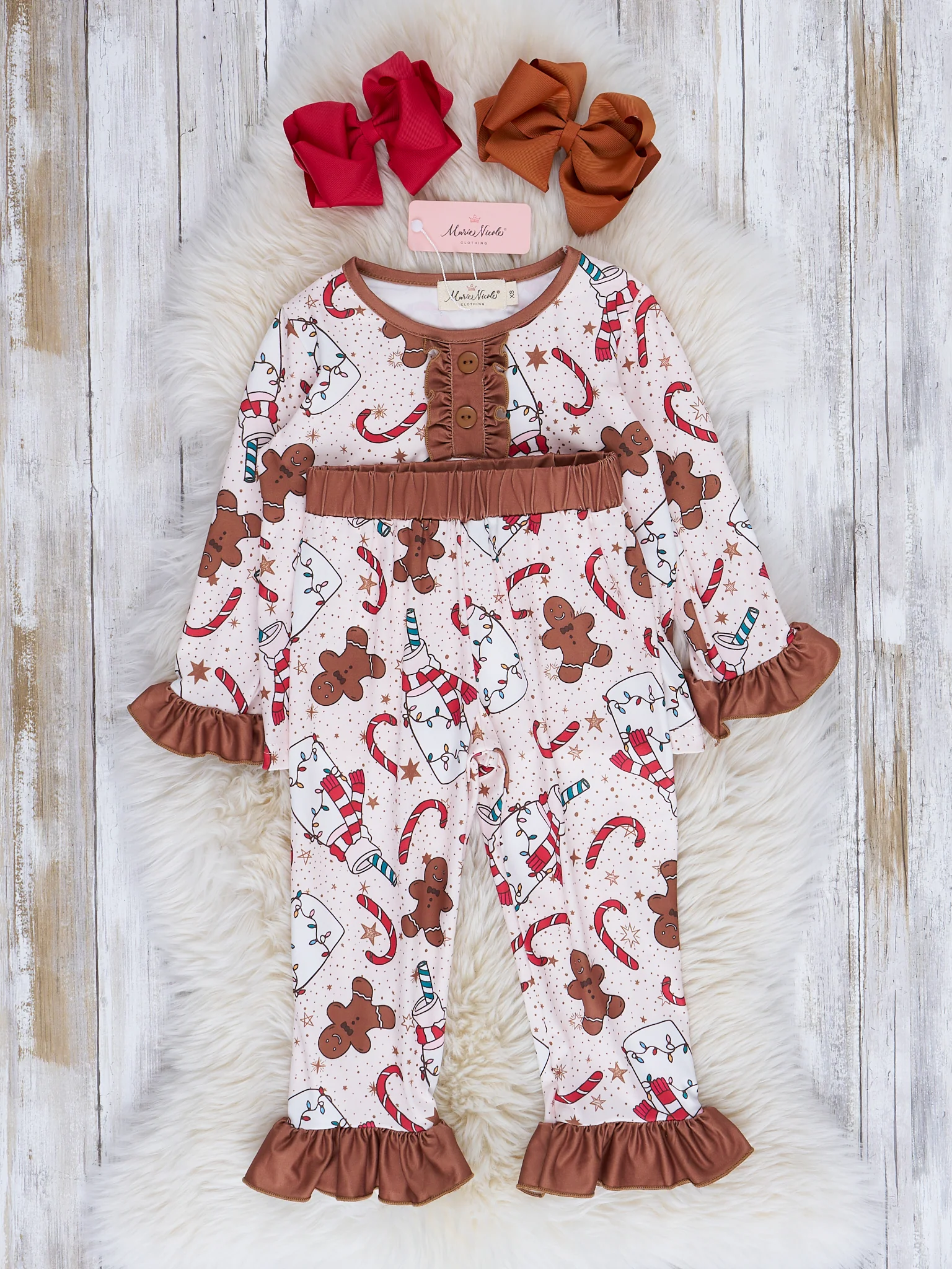 Brown Milk & Gingerbread Cookies Pajamas - Boys & Girls - Image 5