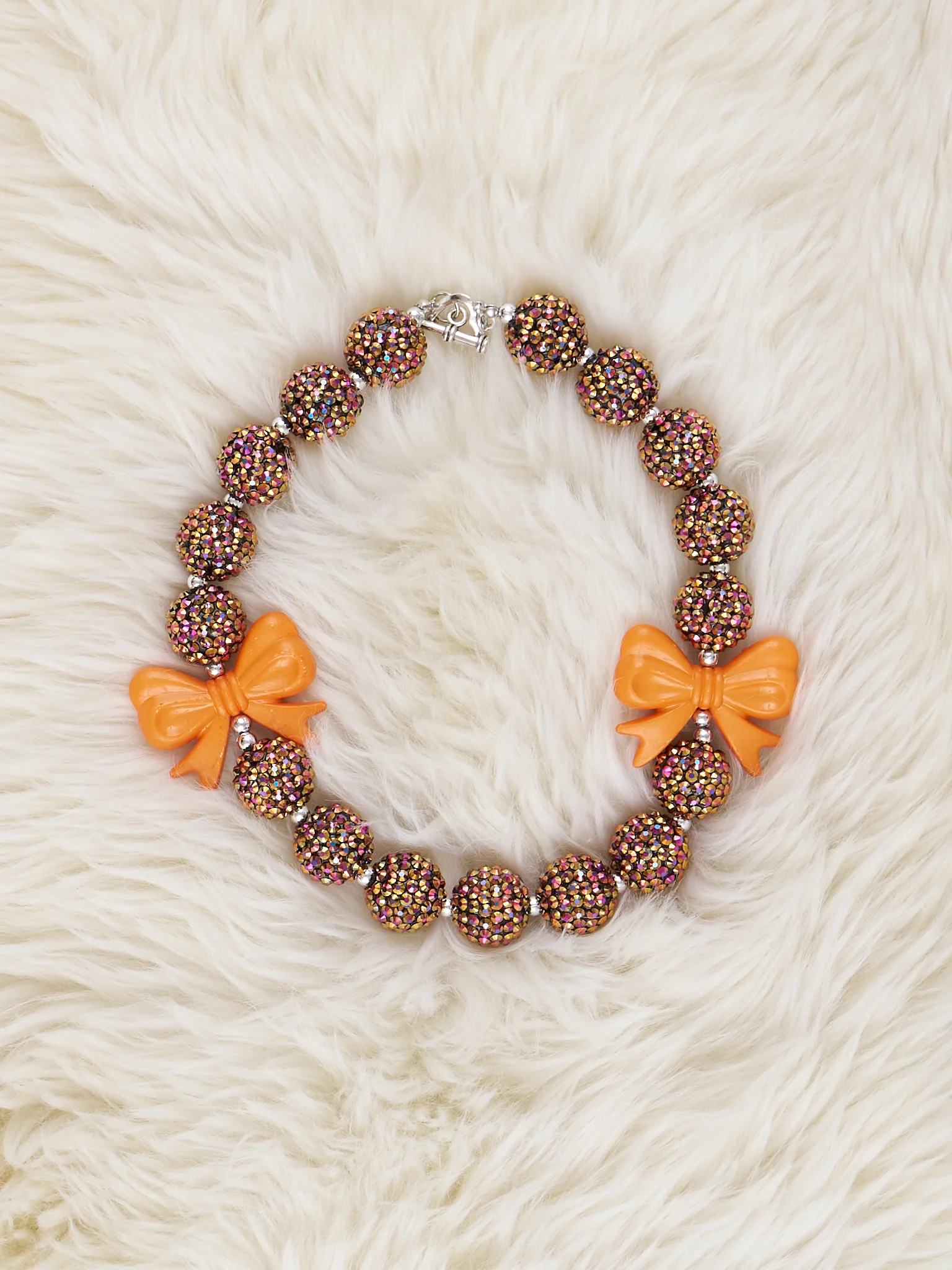 Brown & Orange Bow Charm Bubblegum Necklace