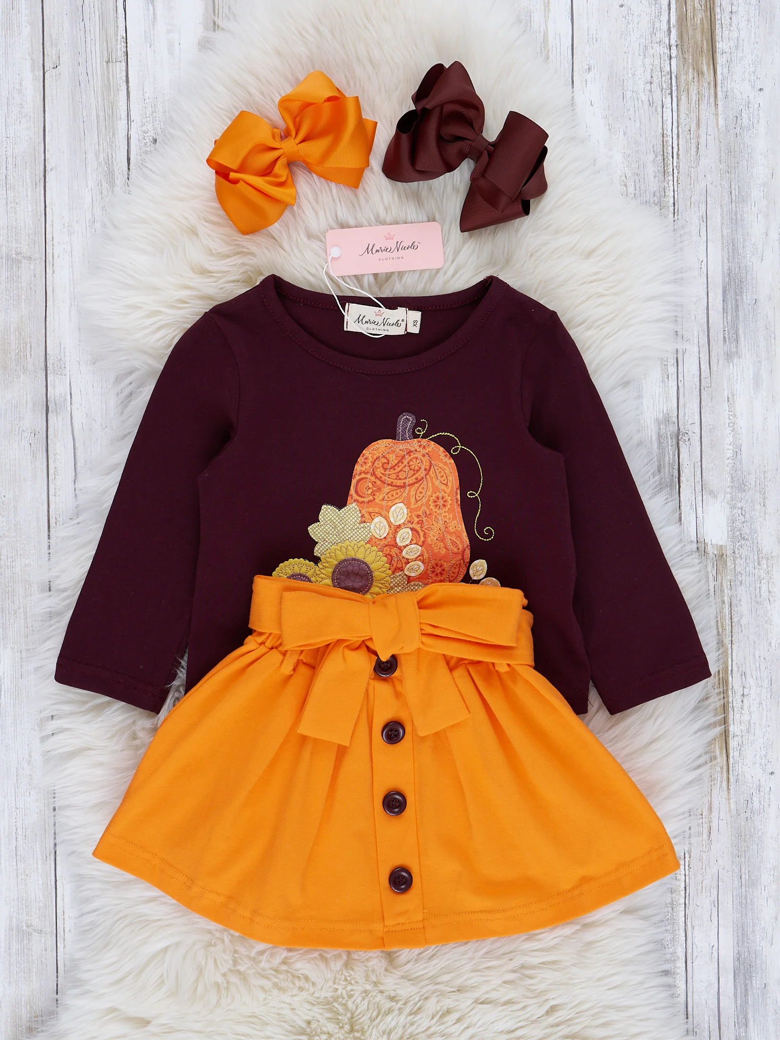 Brown & Orange Embroidered Gourd Outfit w/ Skirt - Image 2
