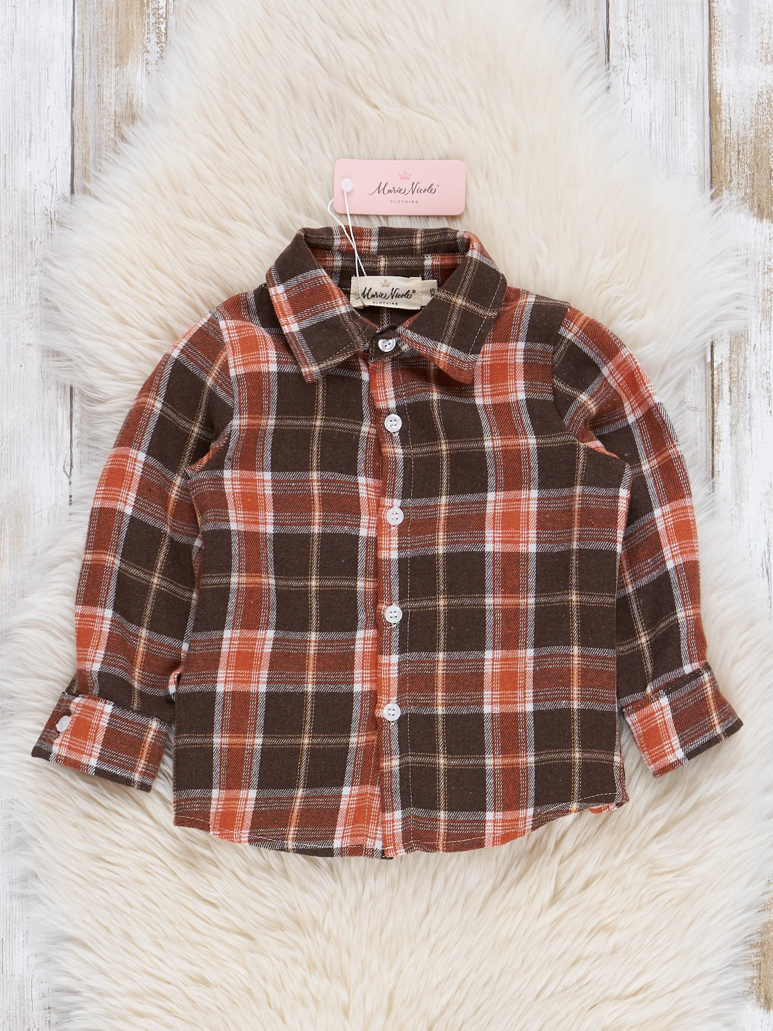 Brown & Orange Flannel Button-Up
