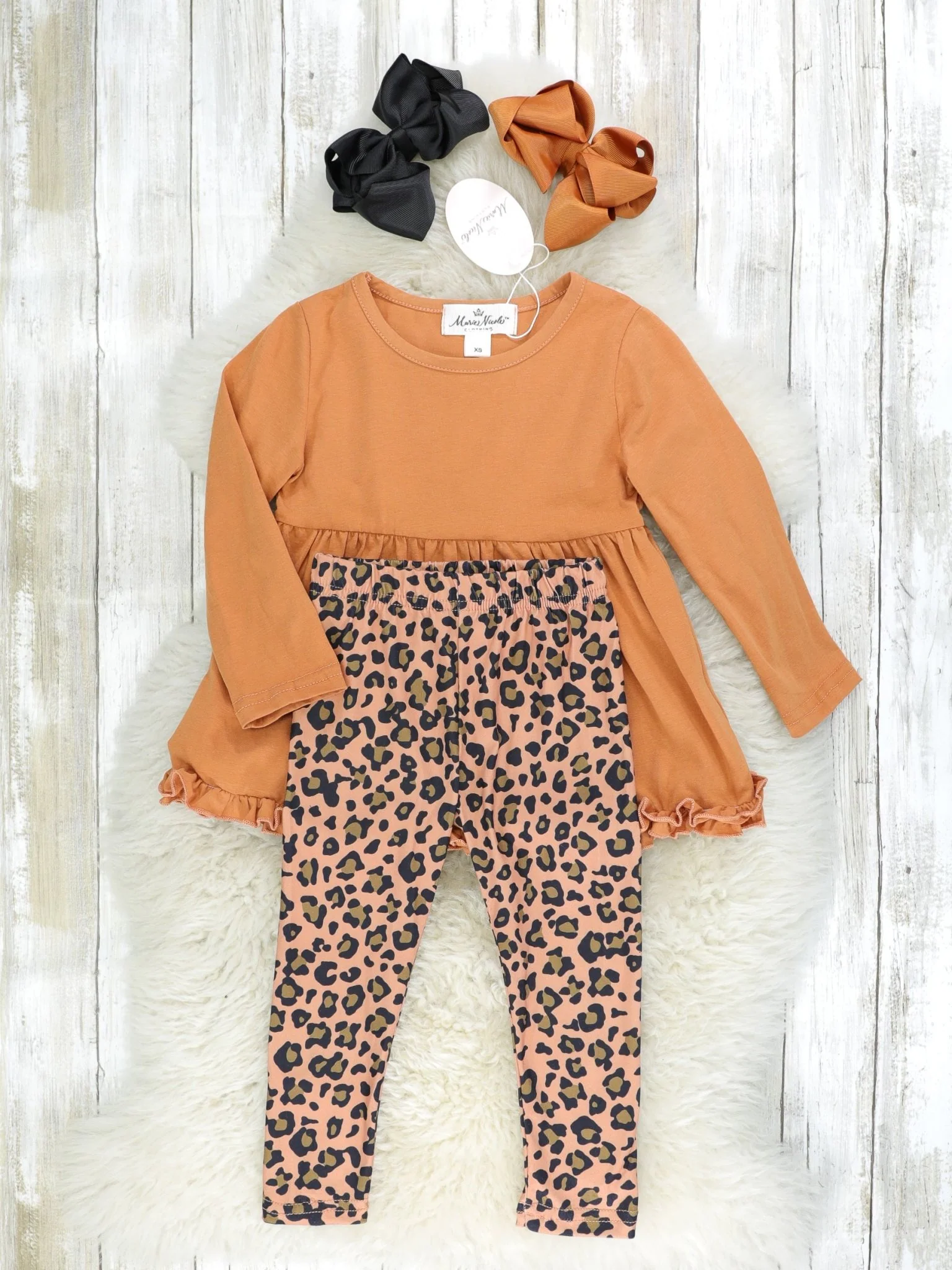 Brown Peplum Ruffle Tunic & Leopard Bottoms Outfit - Image 2