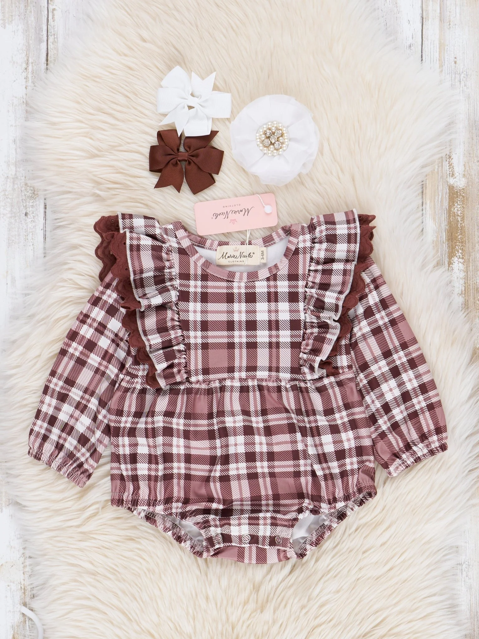 Brown Plaid Ruffle Bubble Romper