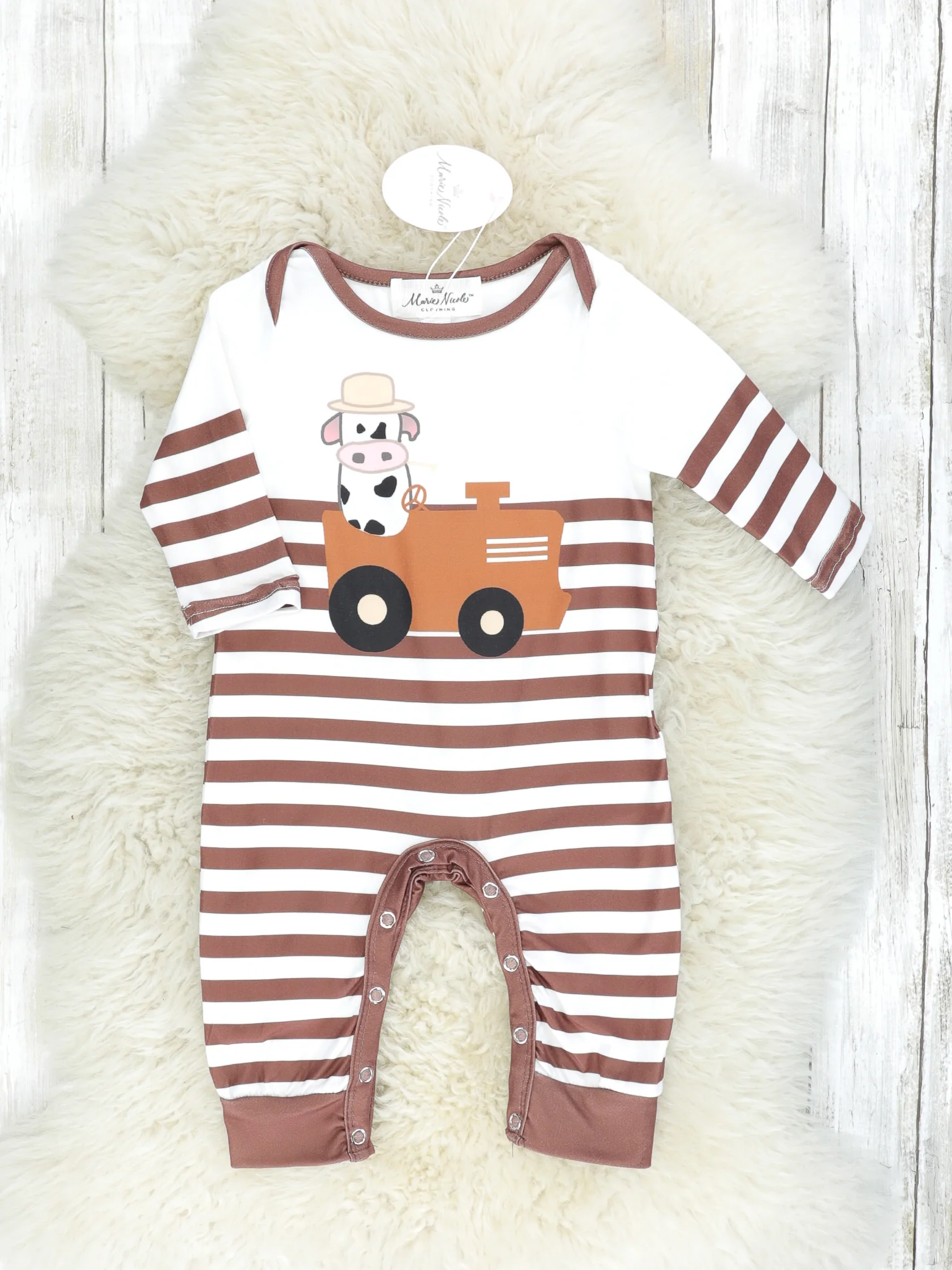 Brown Striped Cow Farmer Romper