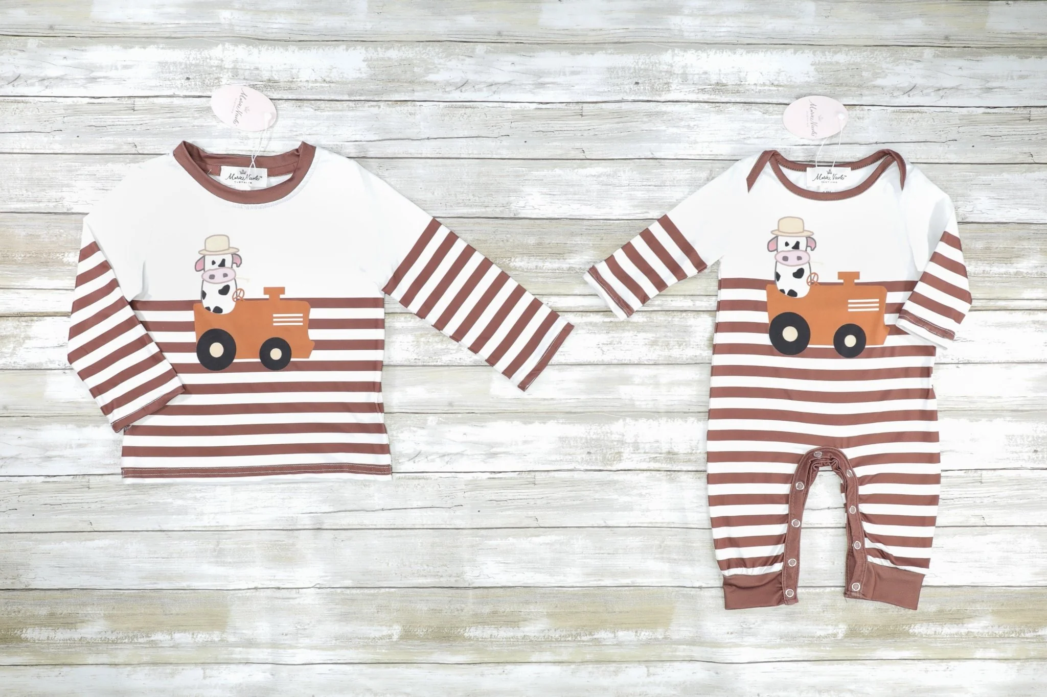 Brown Striped Cow Farmer Romper - Image 2