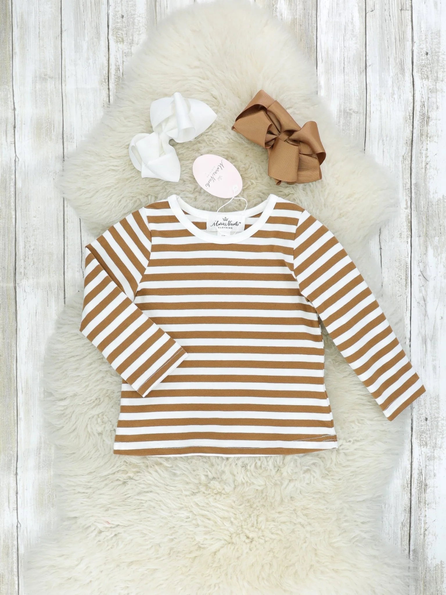 Brown Striped Shirt & Denim Reindeer Overall Dress Set - Image 2