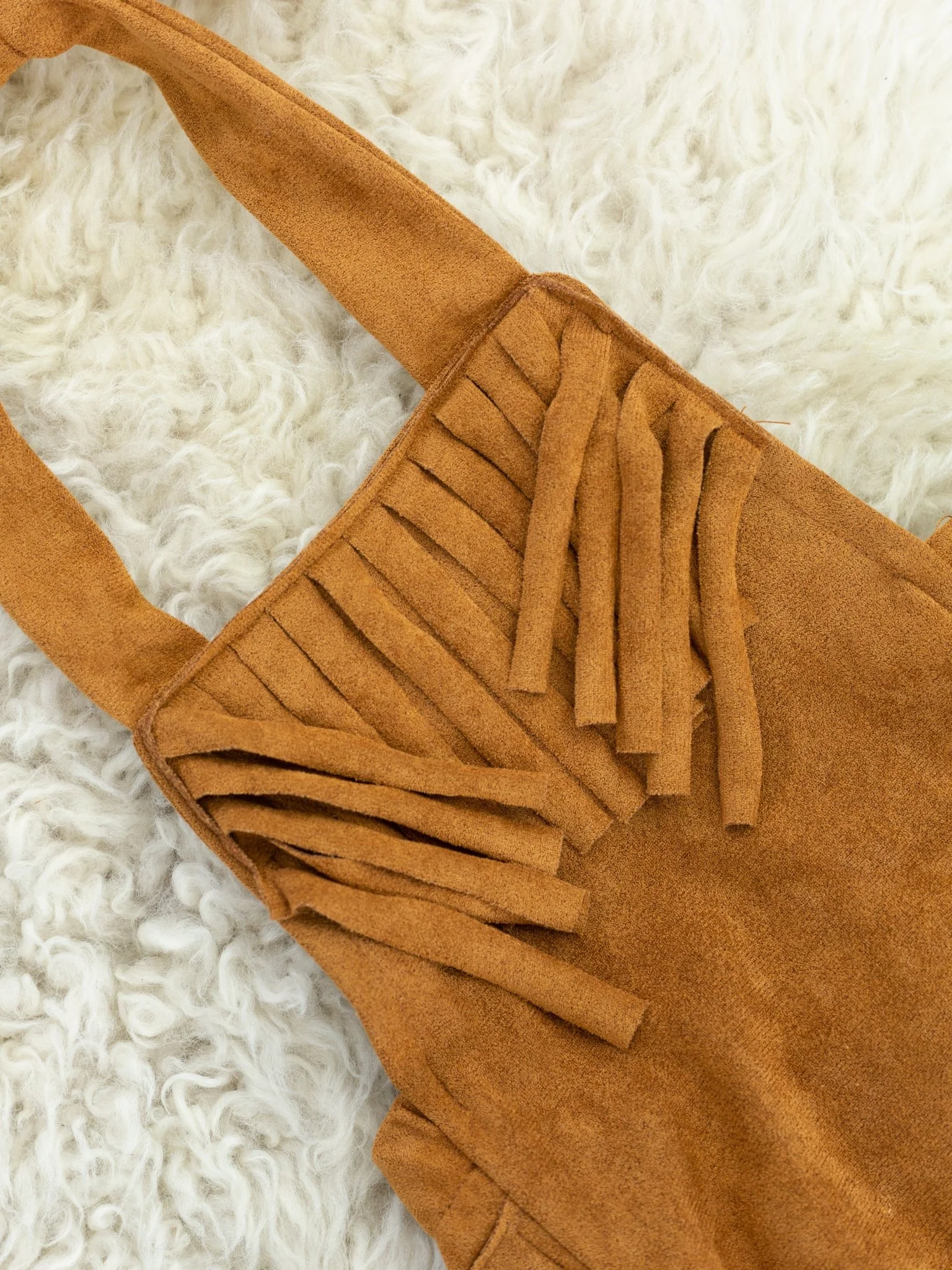 Brown Suede Fringe Tie Bubble Romper - Image 3