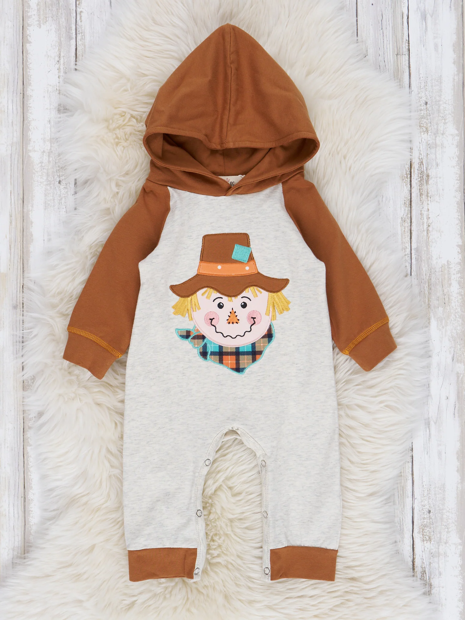 Brown Sweet Scarecrow Raglan Hoodie Romper