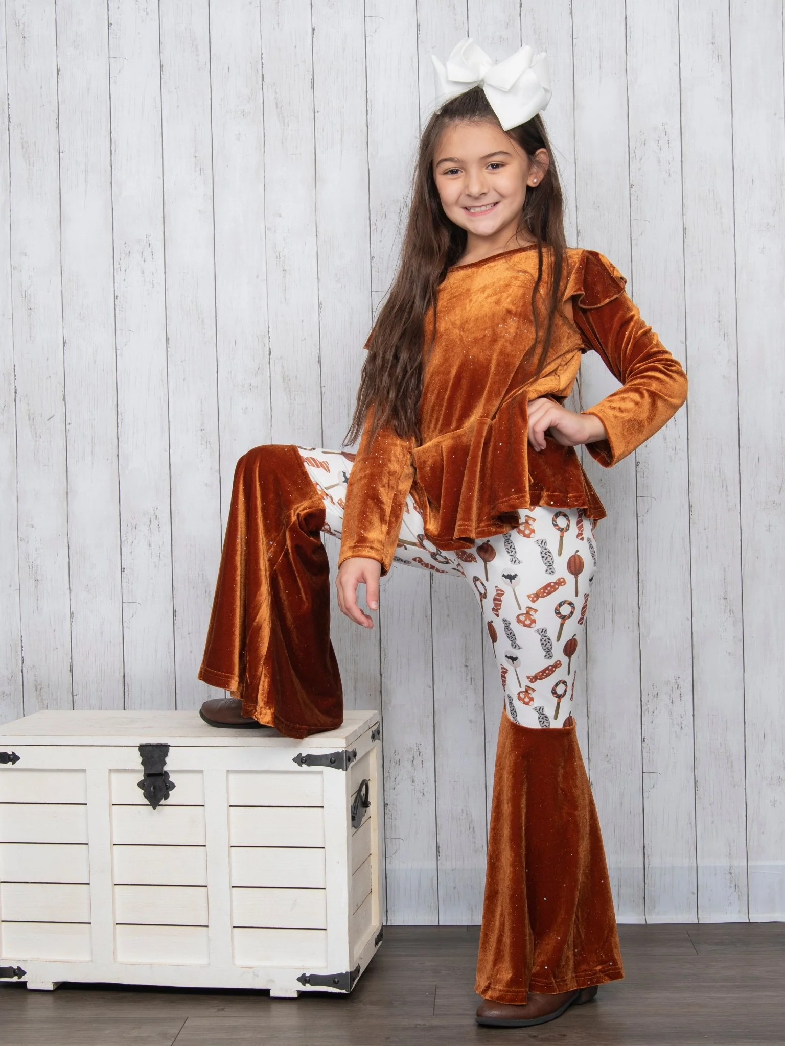 Brown Velvet Top & Orange Candies Bell Bottoms Outfit - Image 6