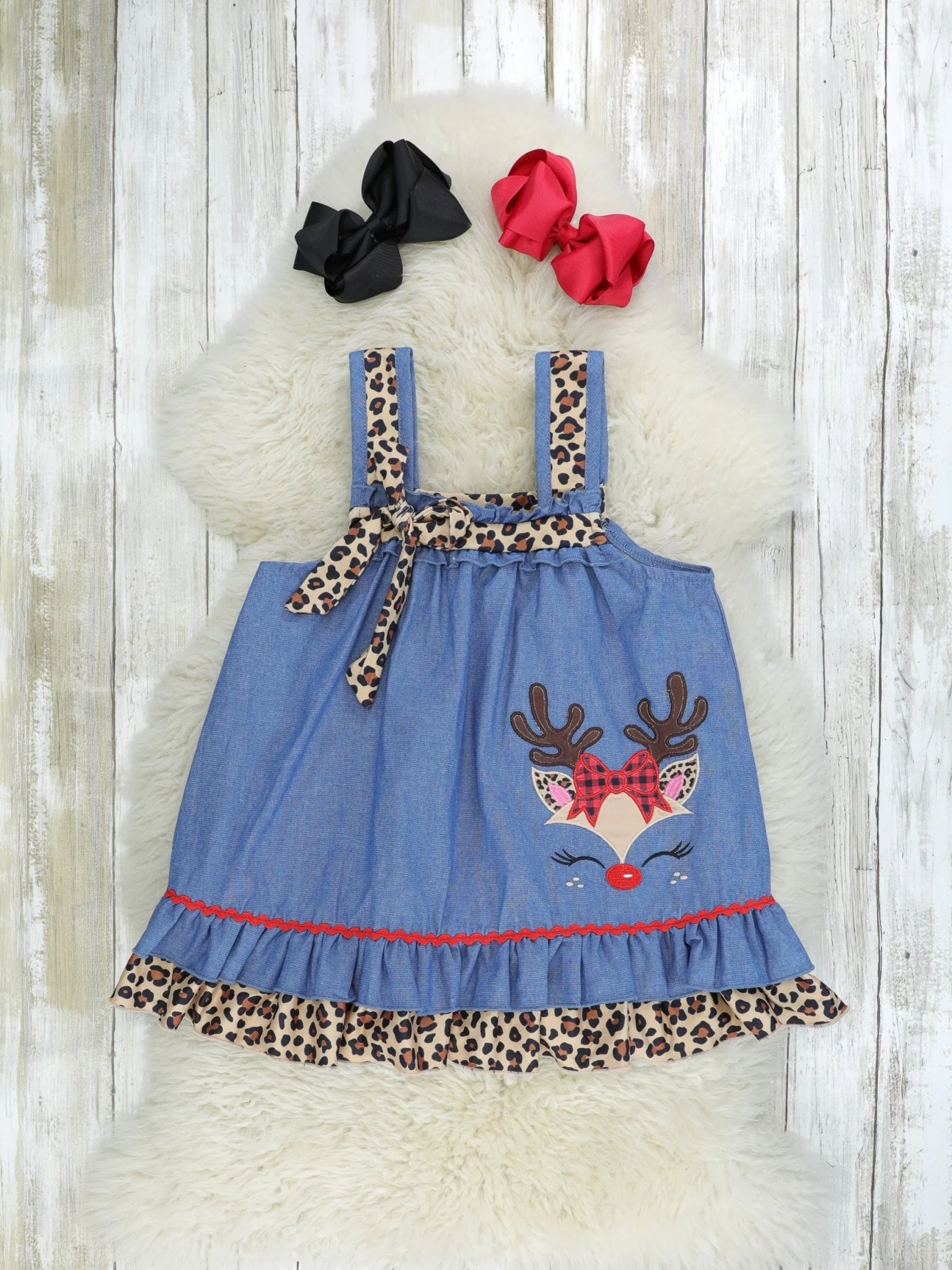 Buffalo Plaid & Leopard Reindeer Dress - Image 3