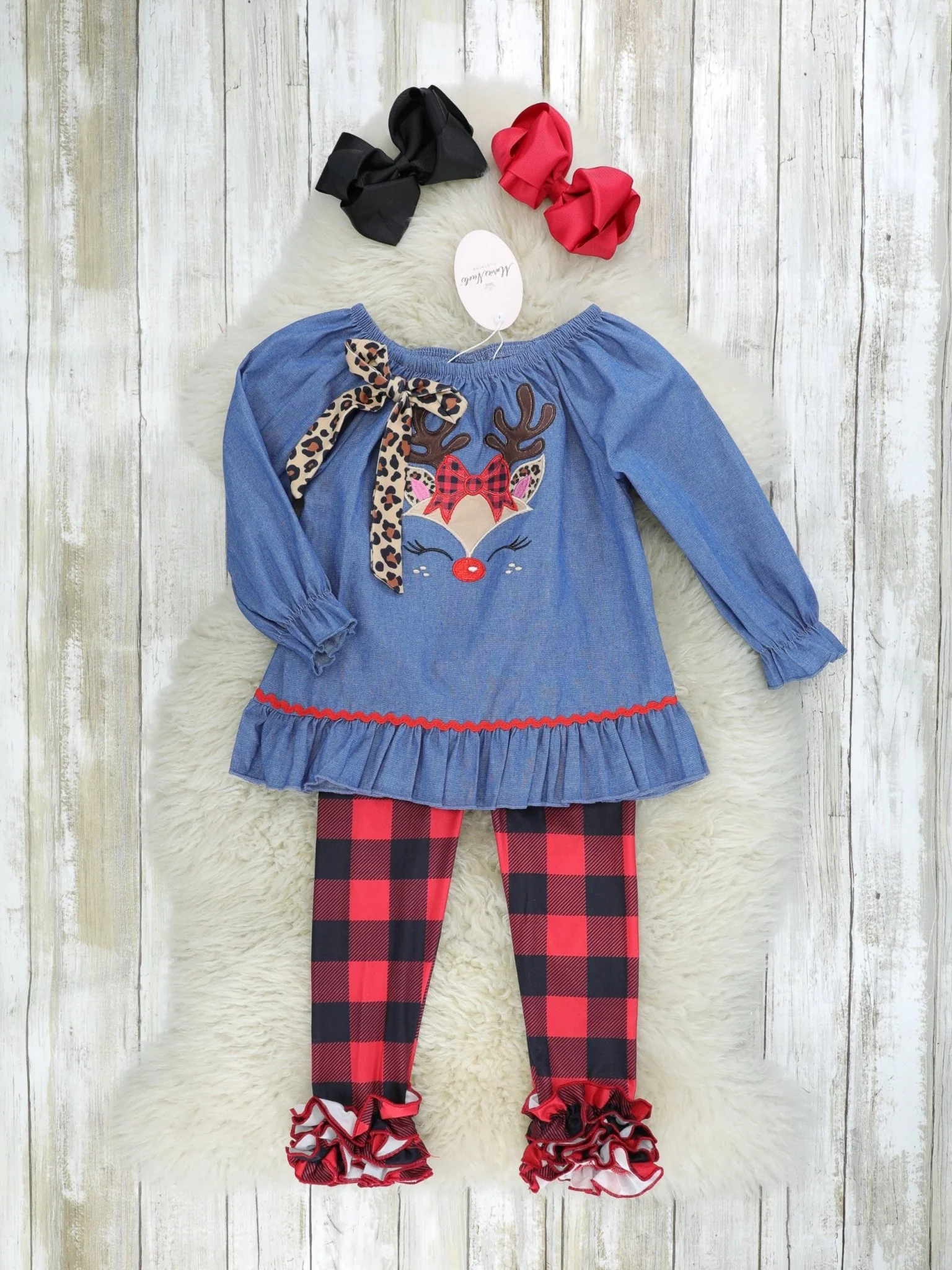Buffalo Plaid & Leopard Reindeer Outfit