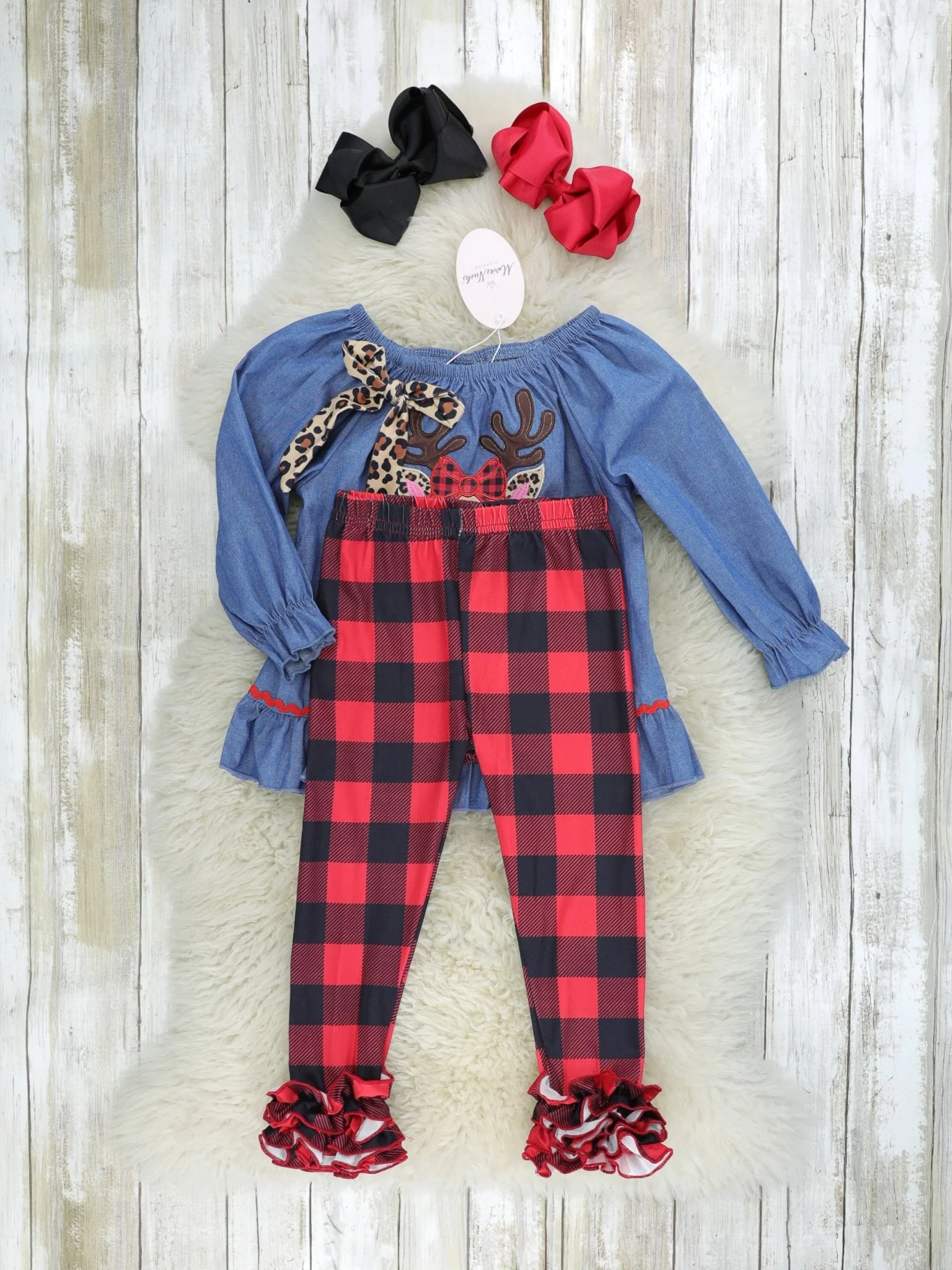 Buffalo Plaid & Leopard Reindeer Outfit - Image 2