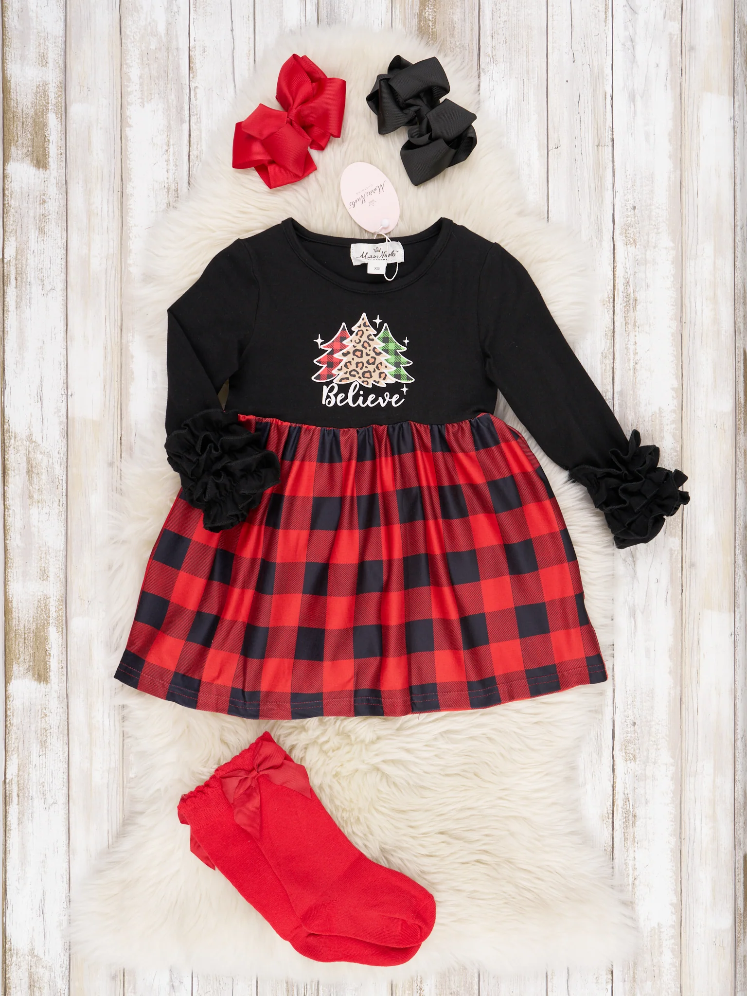 Buffalo Plaid "Believe" Ruffle Dress